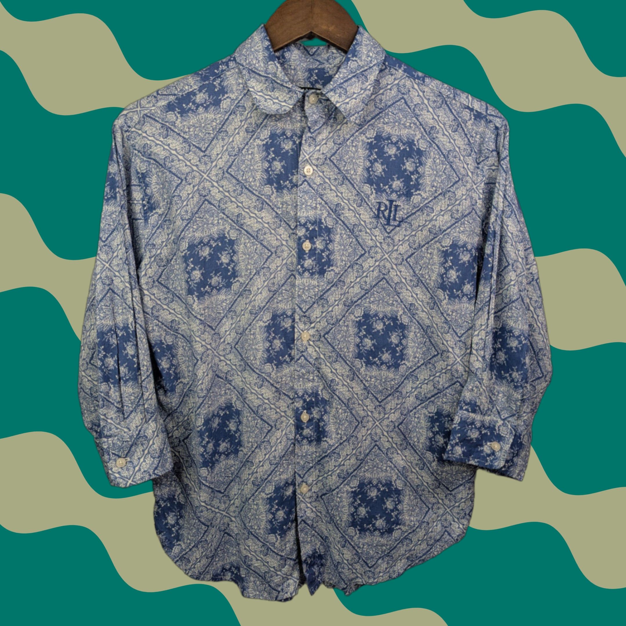 Ralph Lauren Lauren Ralph Lauren Button-Up Blue Floral 3/4 Sleeve Blouse Women's XS Shirt Womens XS Blue Floral Pattern Button Front Blouse Size XS / US 0-2 / IT 36-38 - 1 Thumbnail