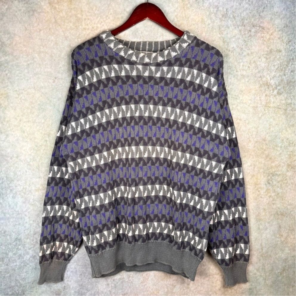 Vintage VTG 90s Striped Knit Sweater Sz L Gray Purple White Size US L / EU 52-54 / 3 - 1 Thumbnail