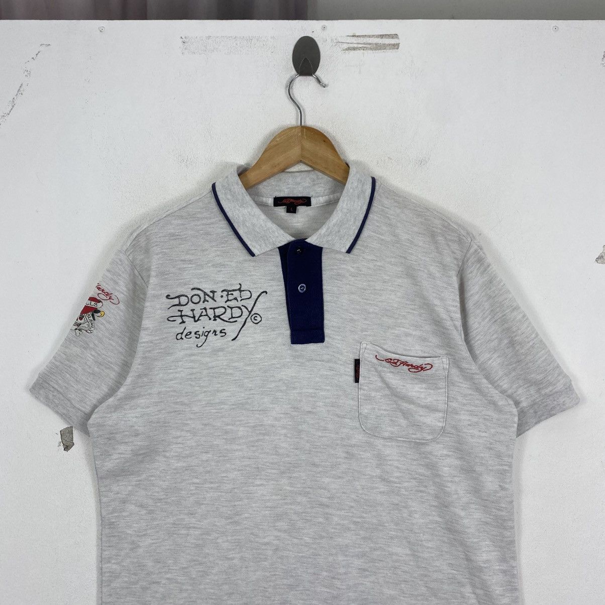 Ed Hardy Ed Hardy Vintage Y2K Love Kills Slowly Polo Grey Size L Size US L / EU 52-54 / 3 - 3 Thumbnail