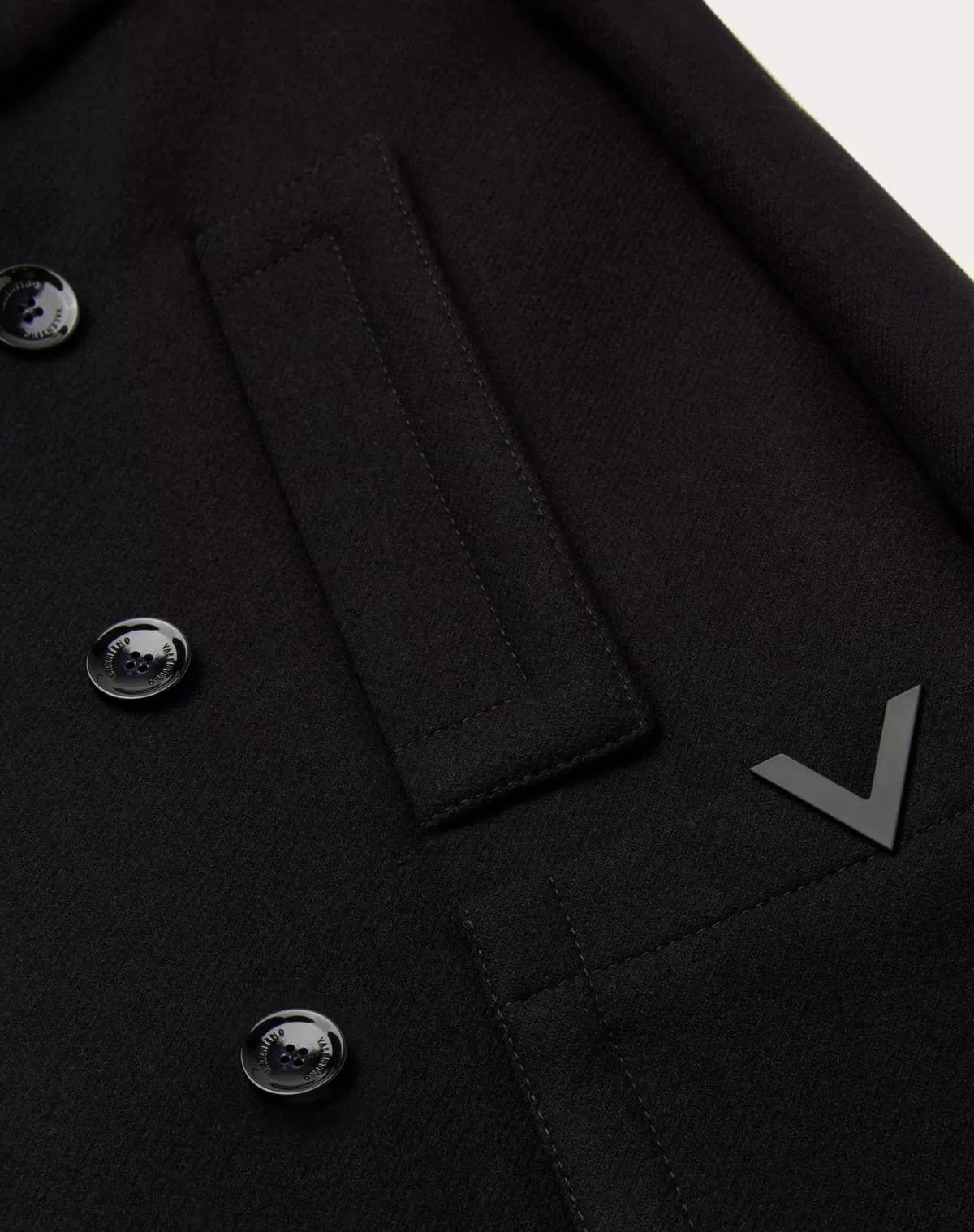 Valentino oc11z0725 Technical Wool Cloth Peacoat in Black Size US M / EU 48-50 / 2 - 7 Thumbnail