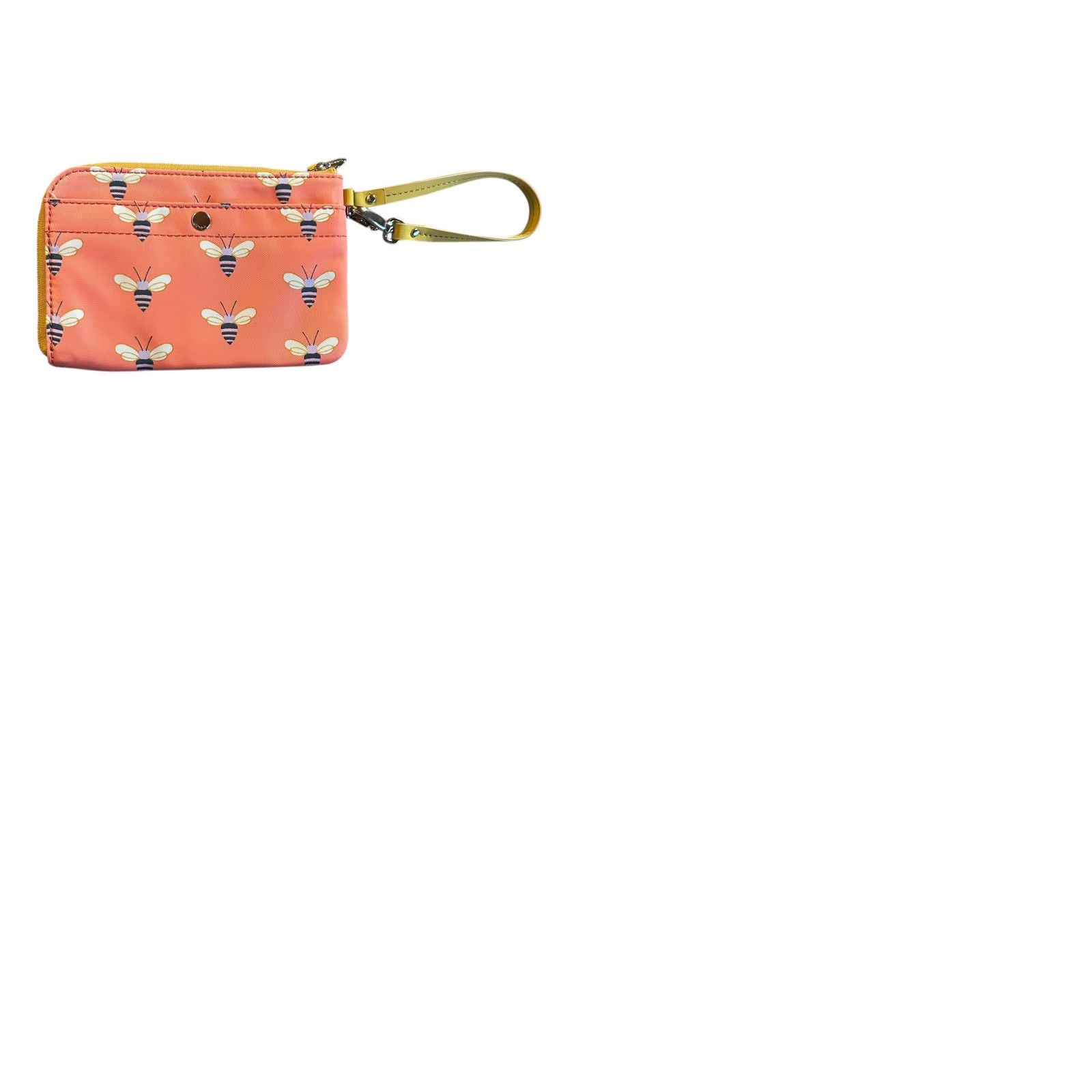 Fossil Fossil Wristlet Pink Purple Bumble Bees Print Zip Card Wallet Brown Strap Women Wristlet Size ONE SIZE - 11 Thumbnail
