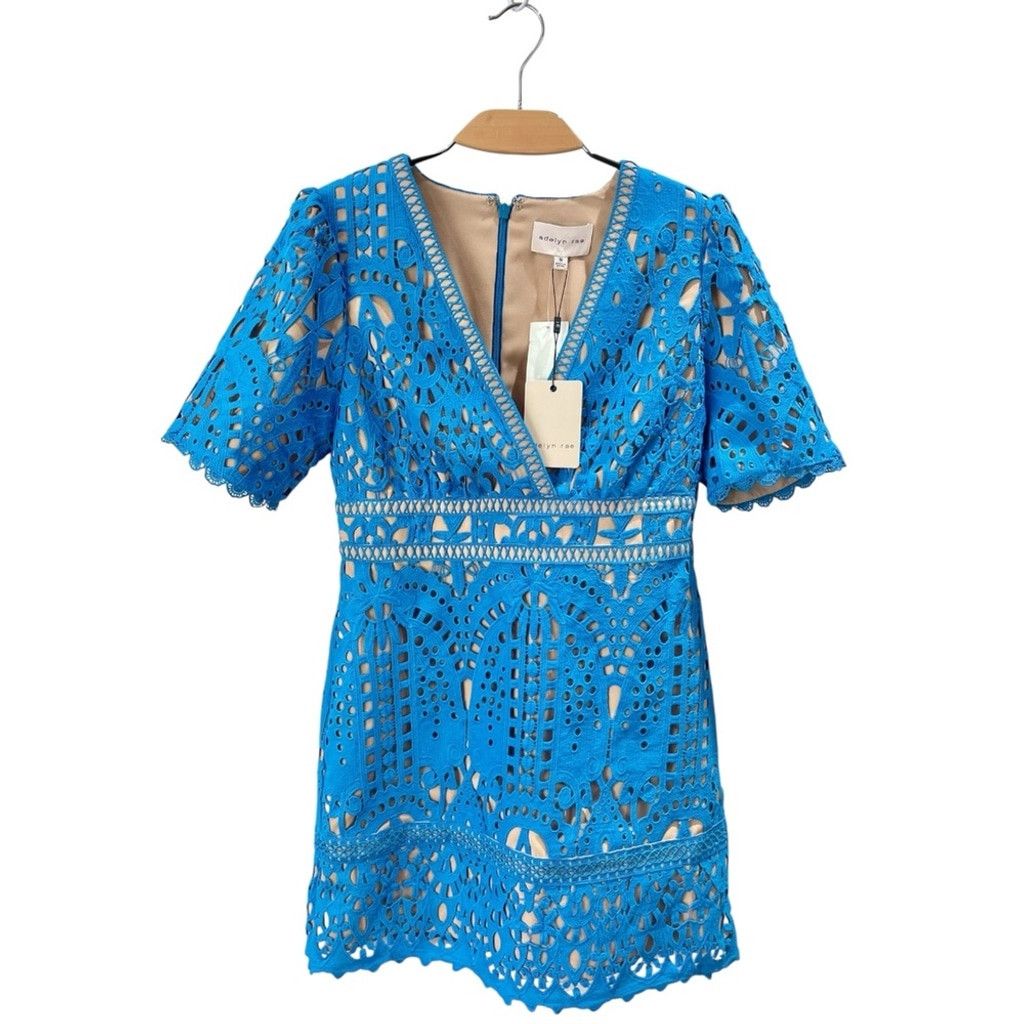 Other NEW Adelyn Rae Dana Sea Blue Guipure Lace Mini Dress Size M Size M / US 6-8 / IT 42-44 - 2 Thumbnail