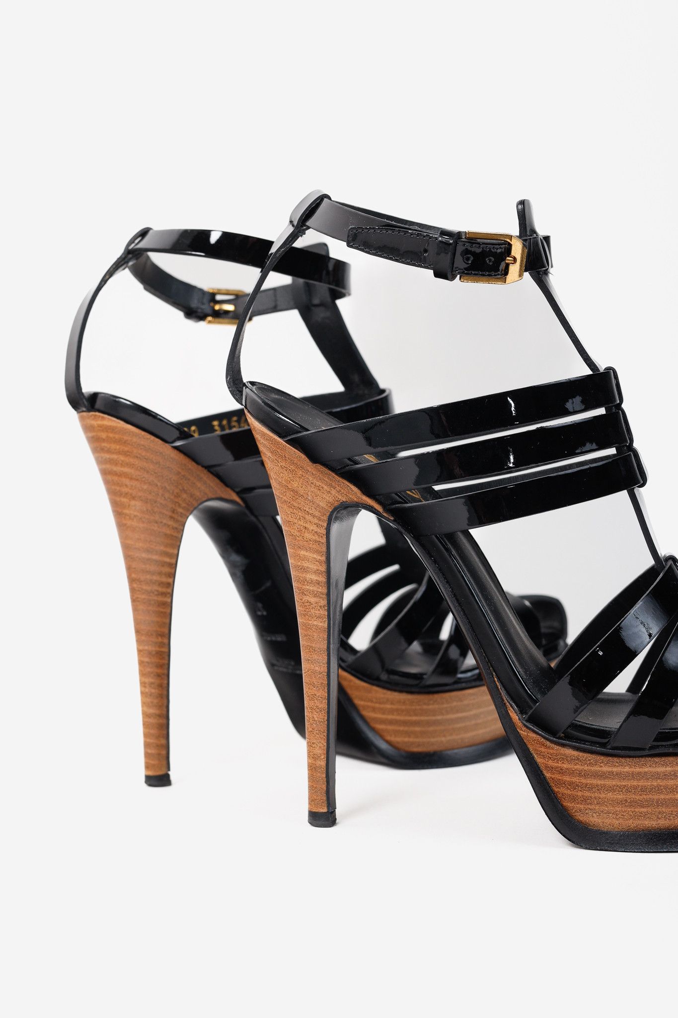 Saint Laurent Paris Saint Laurent Tribute Black Patent Leather Platform Sandals Size US 6.5 / IT 36.5 - 9 Thumbnail