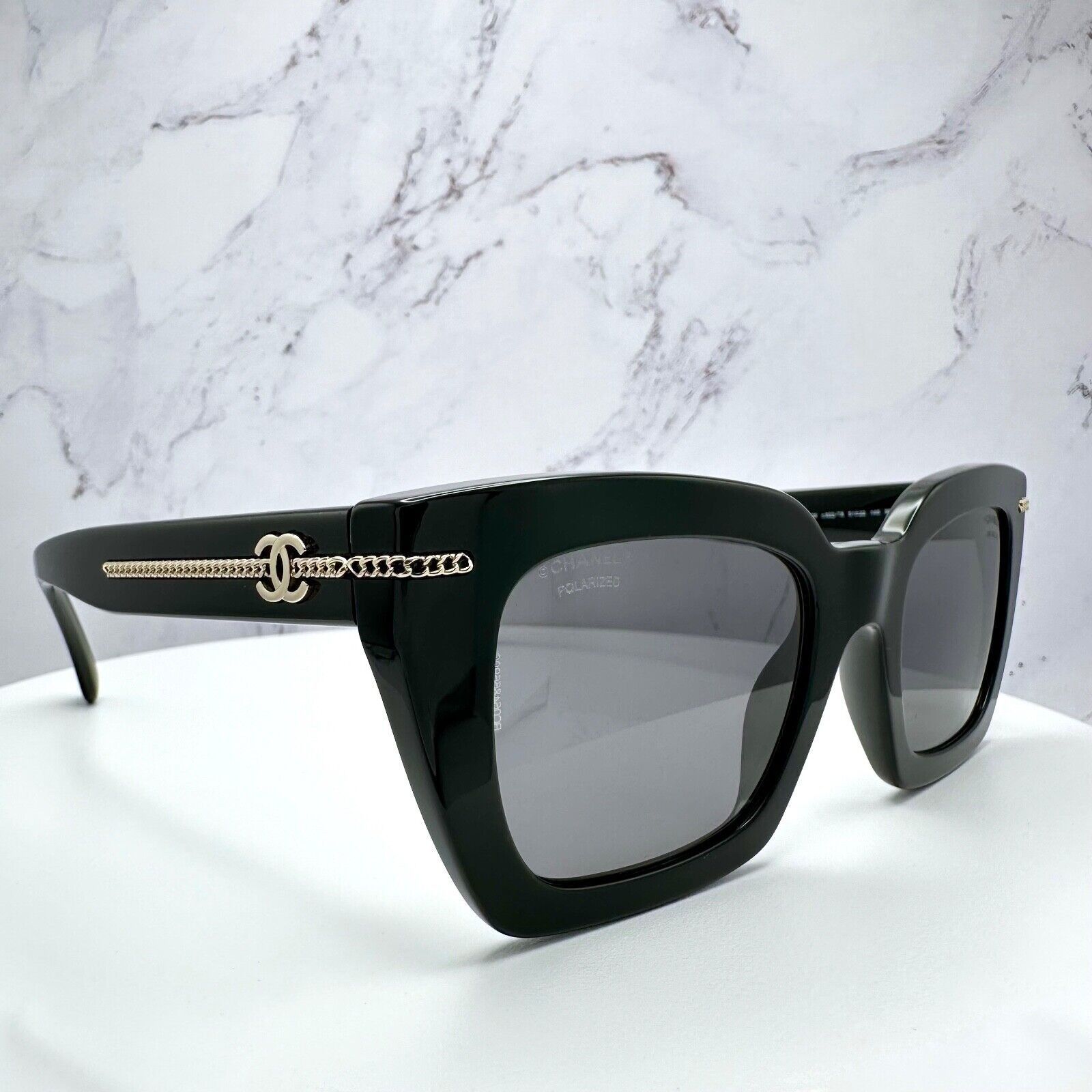 New CHANEL Sunglasses Black Polarized Gold Chain CC Logo