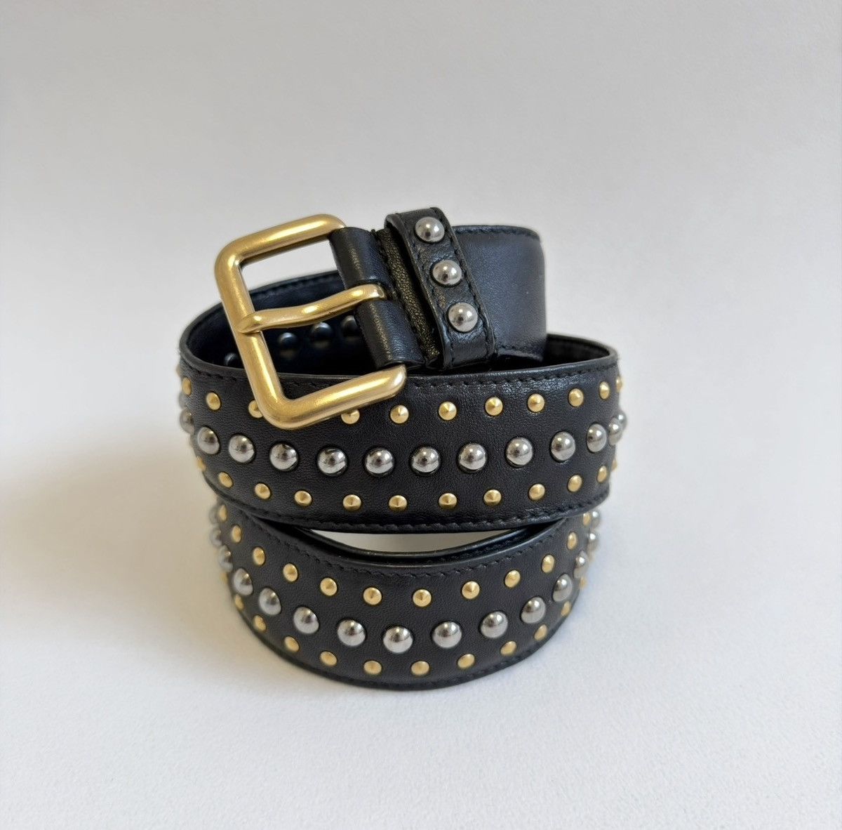 Prada Black Leather ‘Round Metal Studded’ Belt Size ONE SIZE - 1 Thumbnail