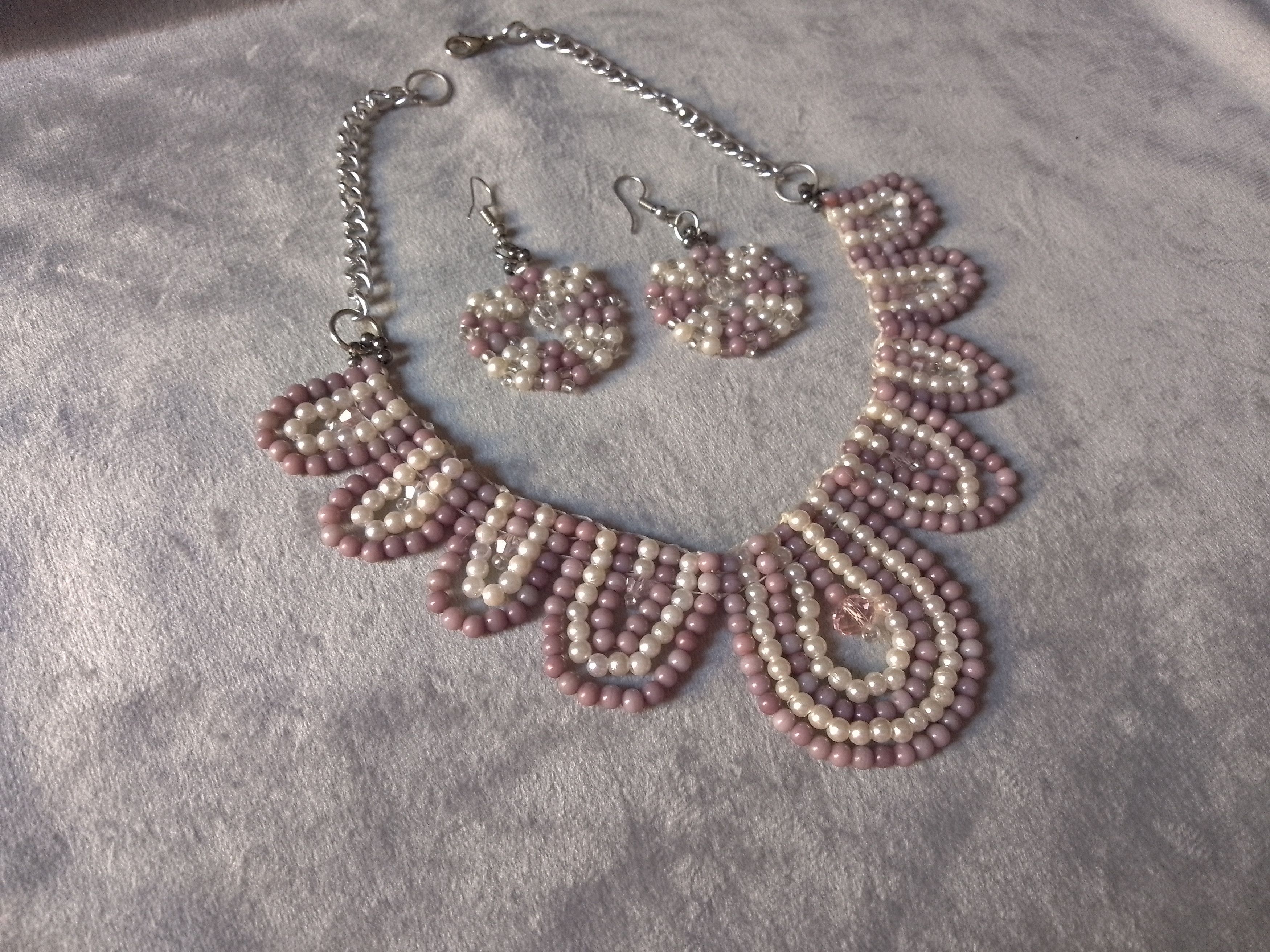 Handmade Necklace earrings. Elegant. Ivory and brown pearls Size ONE SIZE - 4 Thumbnail
