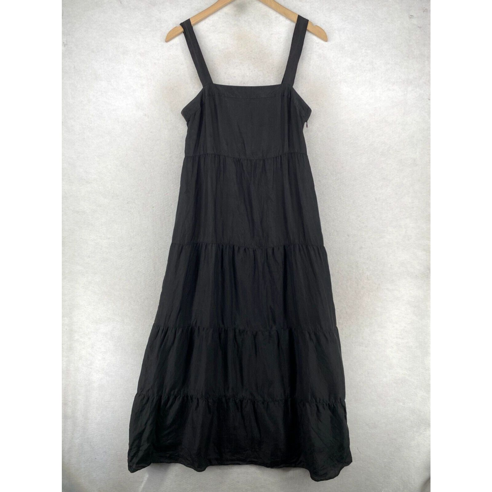 image of Eileen Fisher Dress Xs Silk Crepe De Chine Sundress Tiered Lined Black in White, Women's