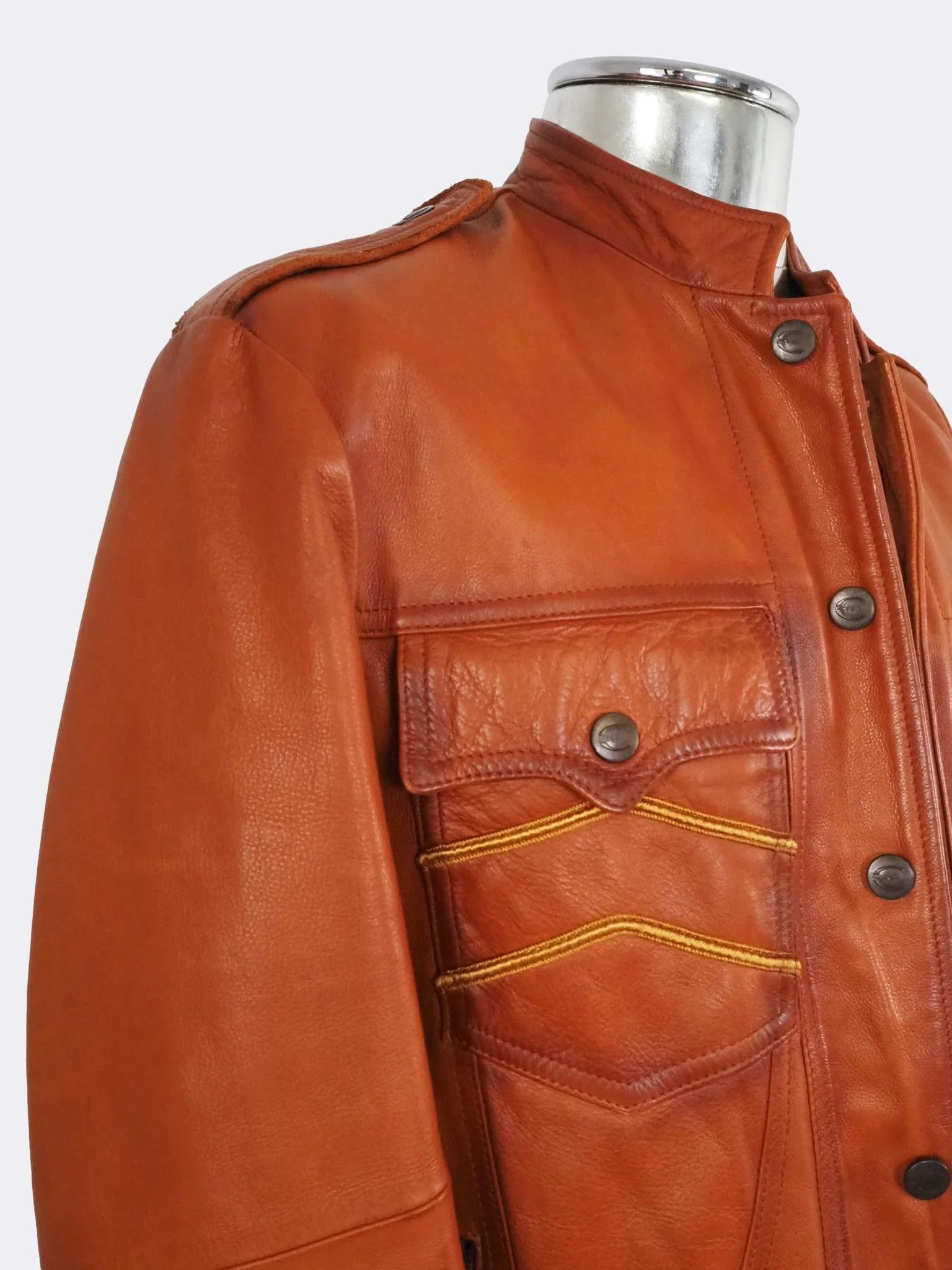 Just Cavalli Just Cavalli Cognac Burnt Brown Leather Button Jacket $1545 Size US L / EU 52-54 / 3 - 4 Thumbnail