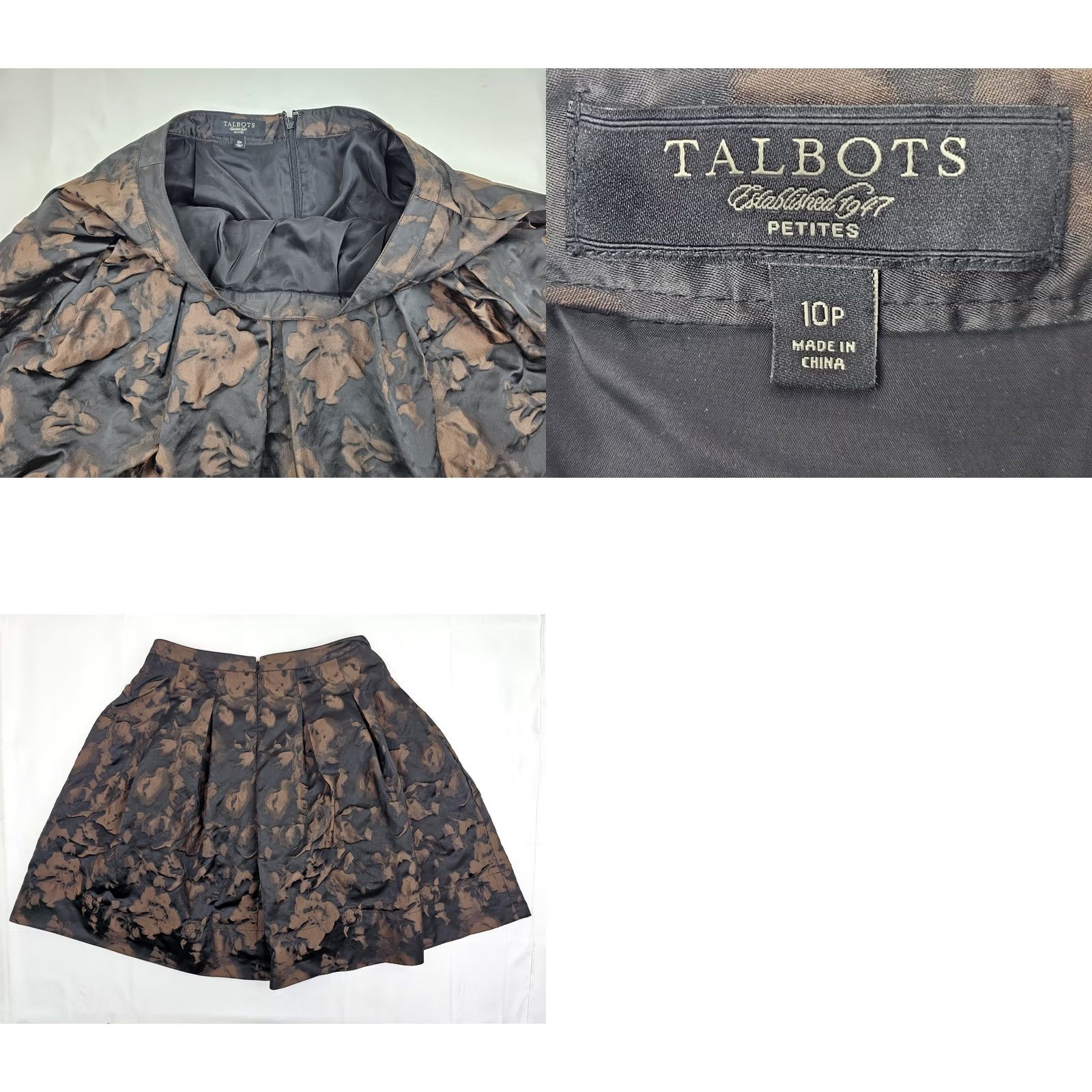 Talbots VINTAGE Talbots Petites A-Line Skirt Females 10P Black Floral Knee Length Lined Size 32" / US 10 / IT 46 - 8 Thumbnail