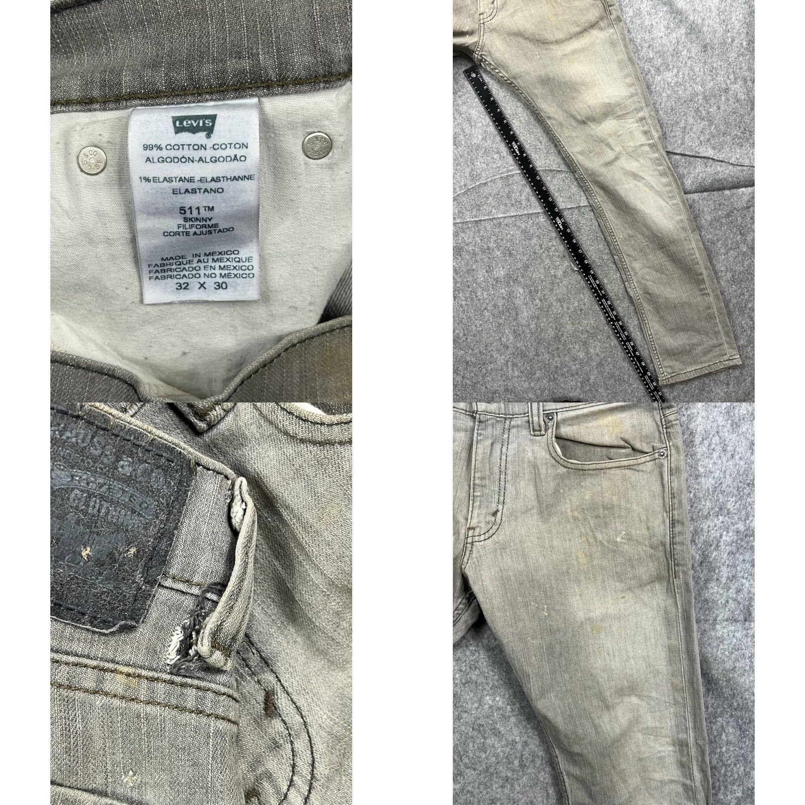 Levi's VINTAGE Levi's 511 Jeans Slim Straight 32x30 Gray Men's Distressed Stained 5-Pocket Denim Cotton Regular Rise Mid Size US 32 / EU 48 - 8 Thumbnail