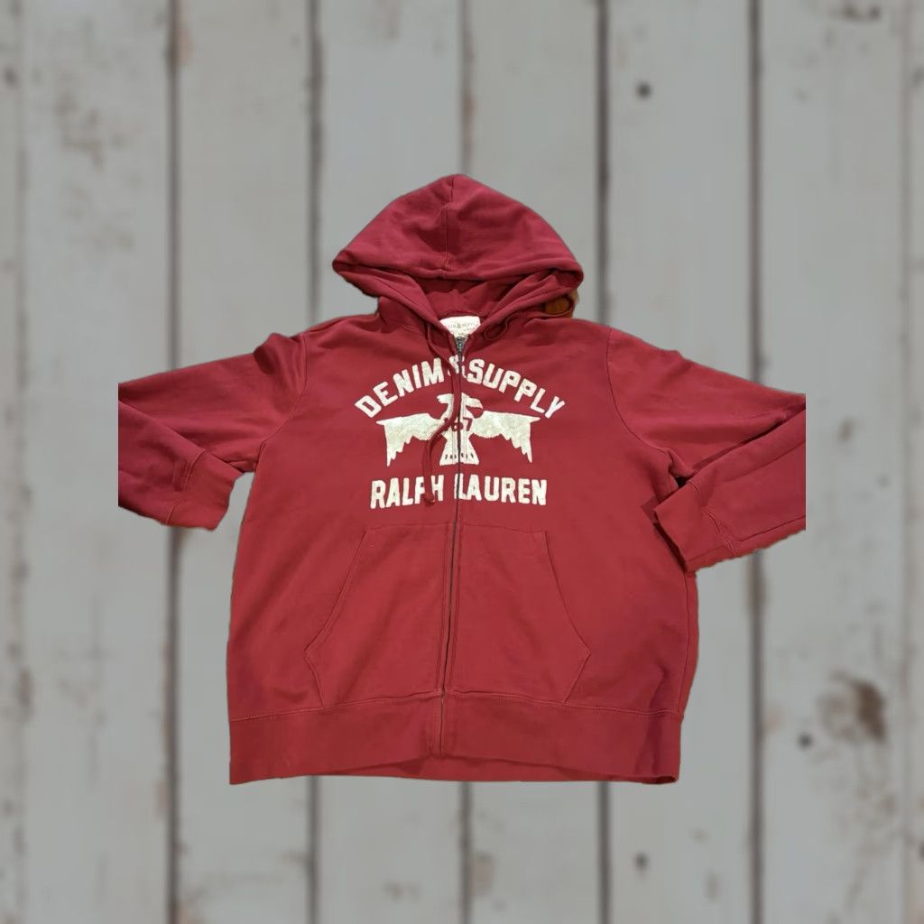 Vintage VINTAGE Denim & Supply Ralph Lauren Big Logo Full Zip Hoodie Men's XL Red Size US XL / EU 56 / 4 - 1 Thumbnail