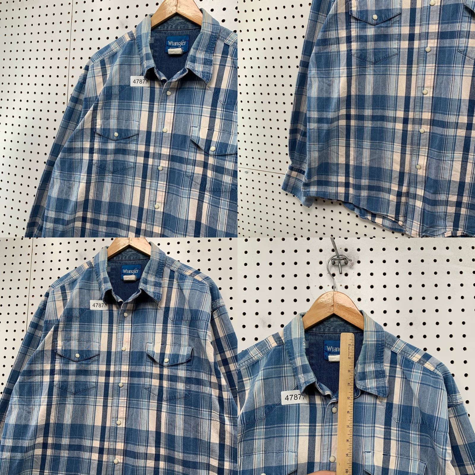 Wrangler VINTAGE Wrangler Western Snap Shirt Mens XL Blue Plaid Denim Chambray Wrangler Western Snap Shirt XL Blue Plaid Denim Chambray Mens Size US XL / EU 56 / 4 - 8 Thumbnail