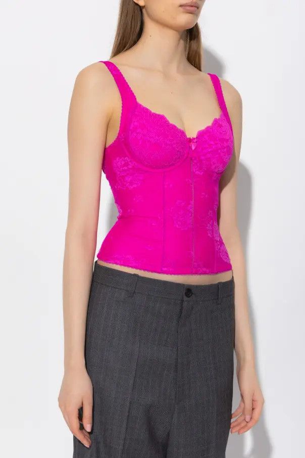 Balenciaga o1bcso1str1124 Lingerie Stretch Lace Top in Lipstick Pink Size XS / US 0-2 / IT 36-38 - 3 Thumbnail