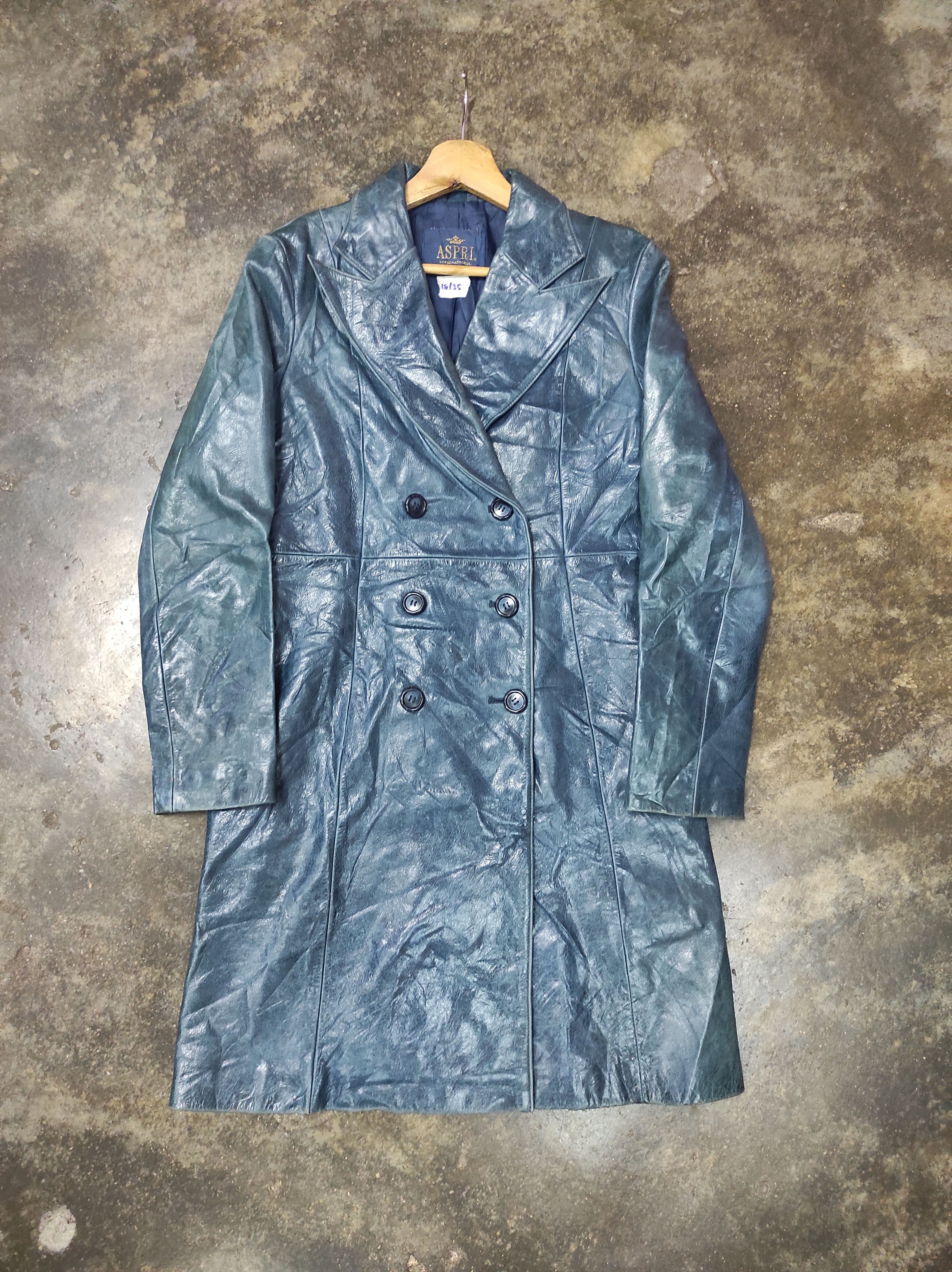 ASPRI DOUBLE BREASTED LEATHER COAT OVERCOAT LONG JACKET