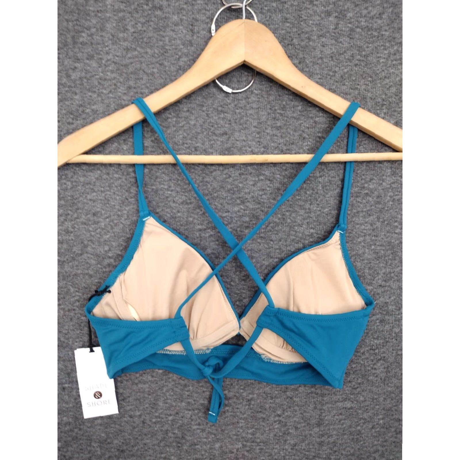Vintage Shade & Shore Bikini Top Womens 34B Blue Keyhole Padded Spaghetti Strap Solid Swim Top - 34 B - Hand Wash Only - 1 Piece - Regular - XS? Size XXS / US 00 / IT 34 - 2 Thumbnail