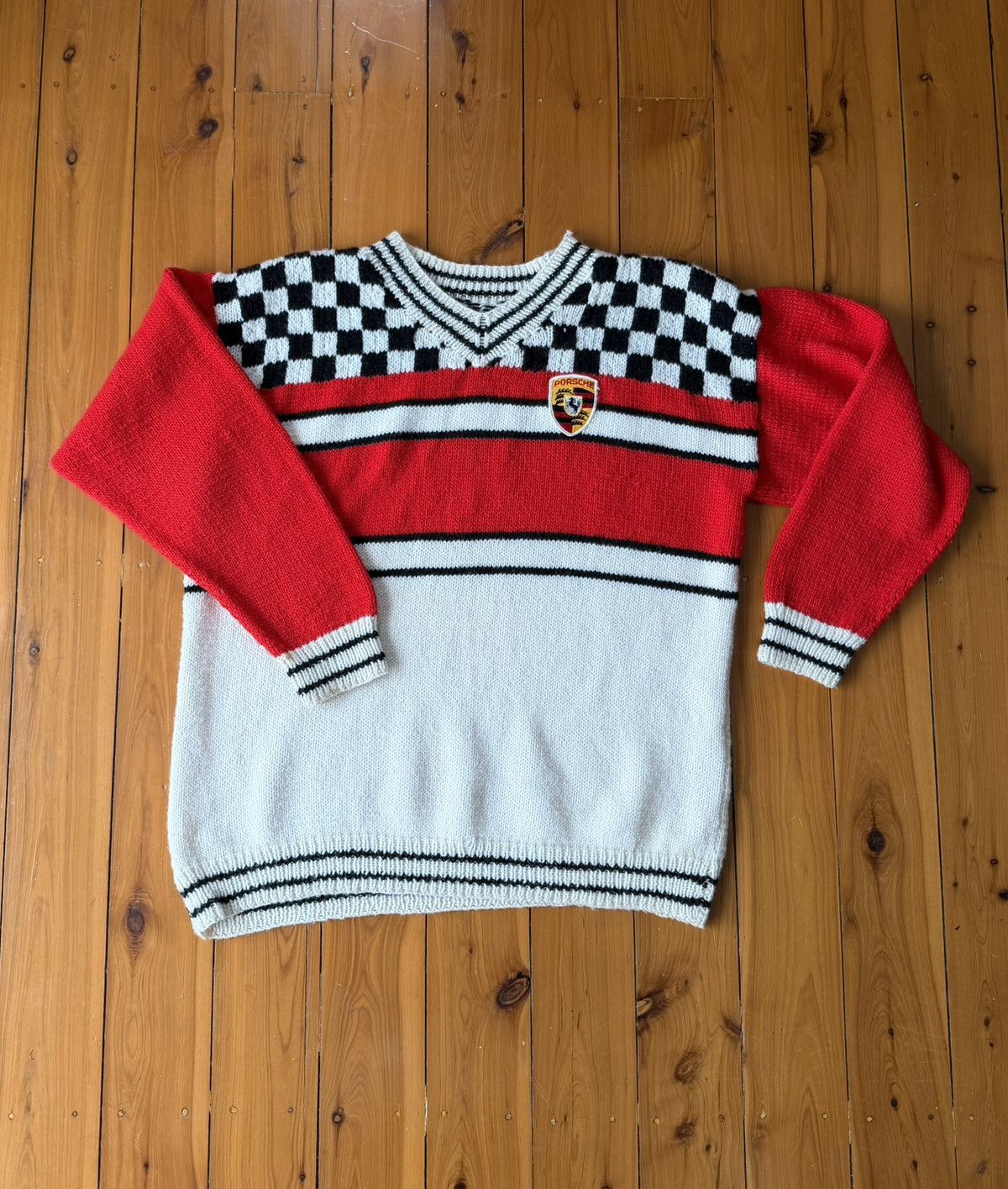 Vintage Porsche Motorsport Wool Knit Jumper – Checkered Flag