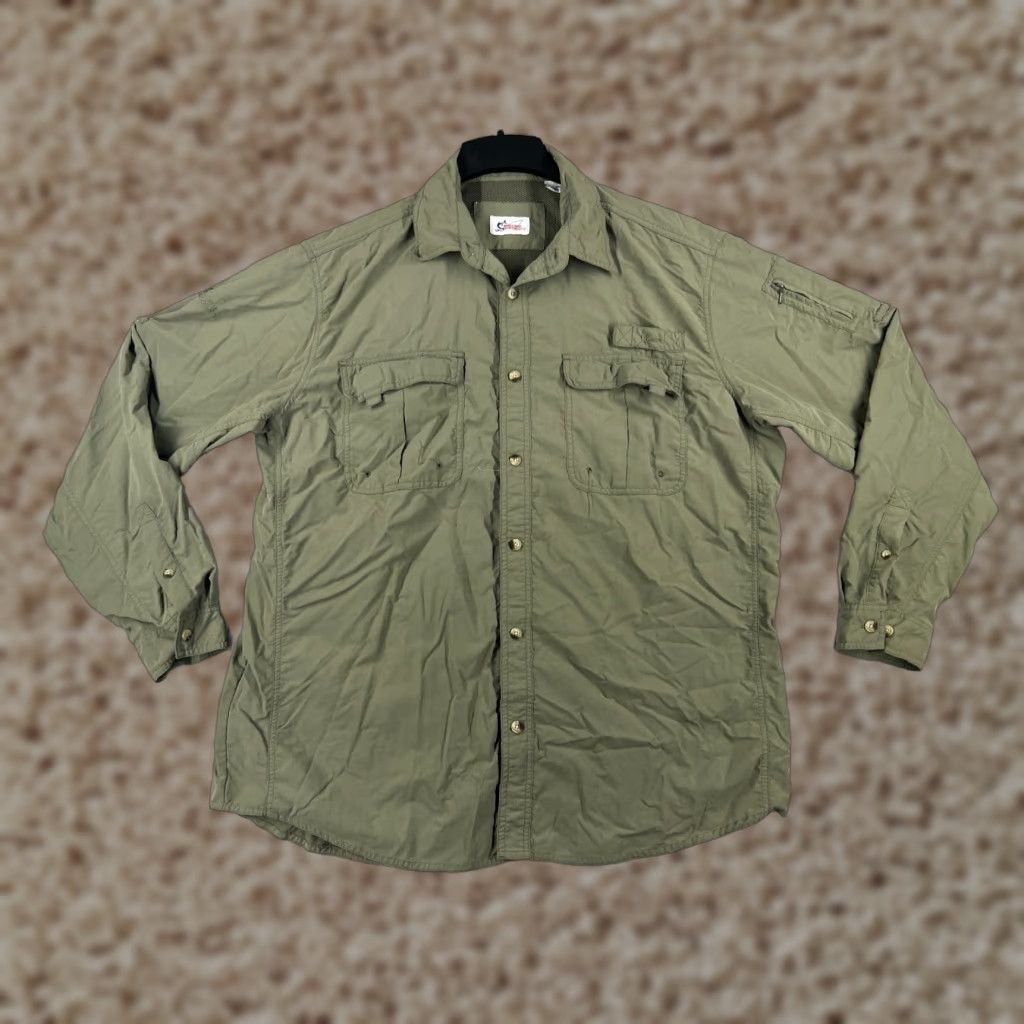 Vintage Worldwide Sportsman Shirt Adult XL Green Nylon UPF Button-Up Fishing Angler All Seasons Breathable Pockets Mens Size US XL / EU 56 / 4 - 1 Thumbnail