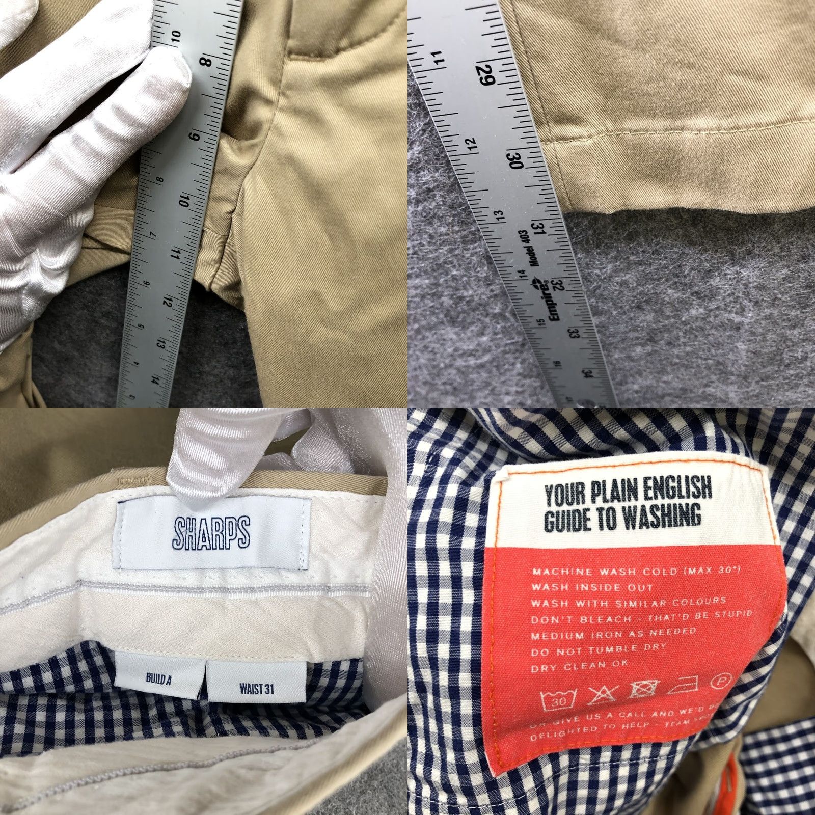 Vintage SPOKE Sharps Build A Chino Pants Mens 31x31 Khaki Beige Slim Stretch Pants Mens 31 Beige Chino Slim Stretch Men’s Size US 31 - 8 Thumbnail