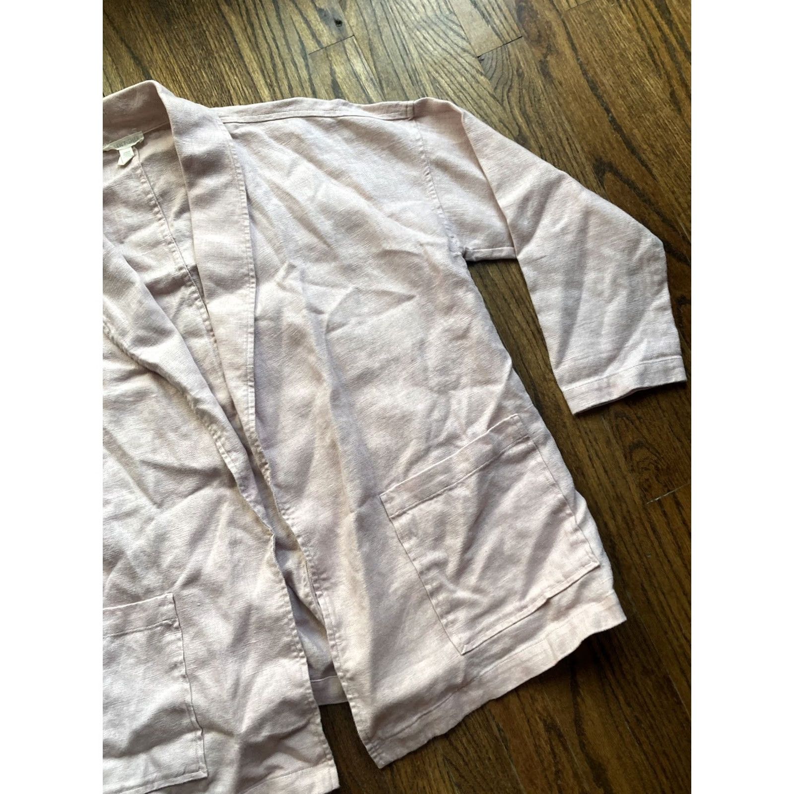 Eileen Fisher Eileen Fisher Womens Cardigan Blazer Pink Open Front Career 100% Linen XS Size XL / US 12-14 / IT 48-50 - 3 Thumbnail