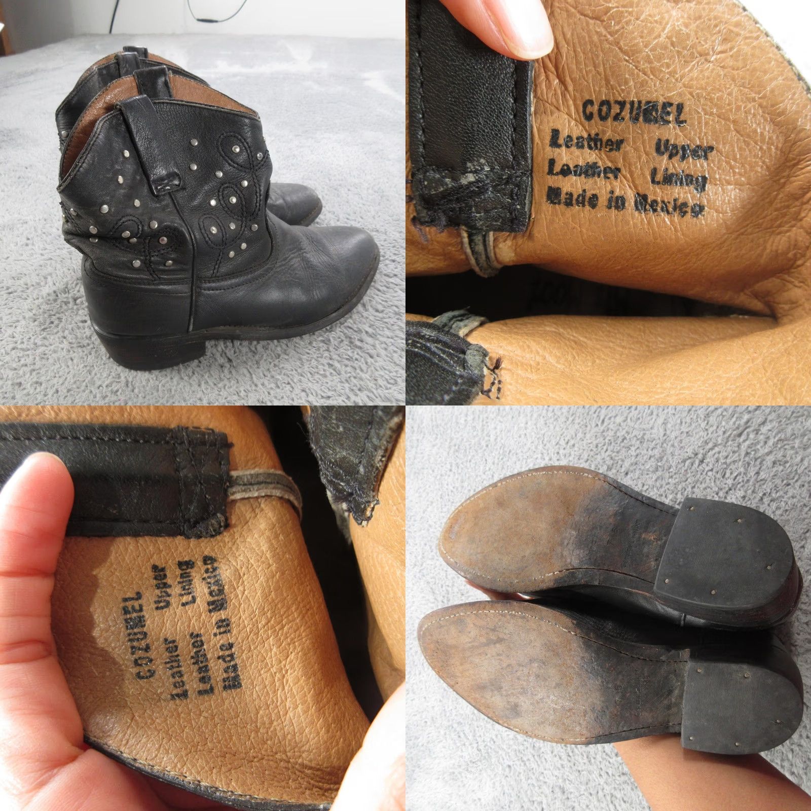Vintage Cozumel Boots Womens 7.5 Black Leather Studded Ankle Western Block Heel Size US 8 / IT 38 - 9 Thumbnail