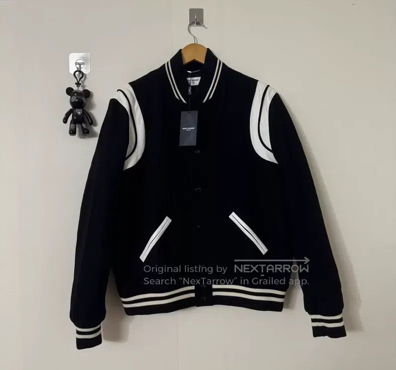 Saint Laurent Paris Black and white leather baseball suit