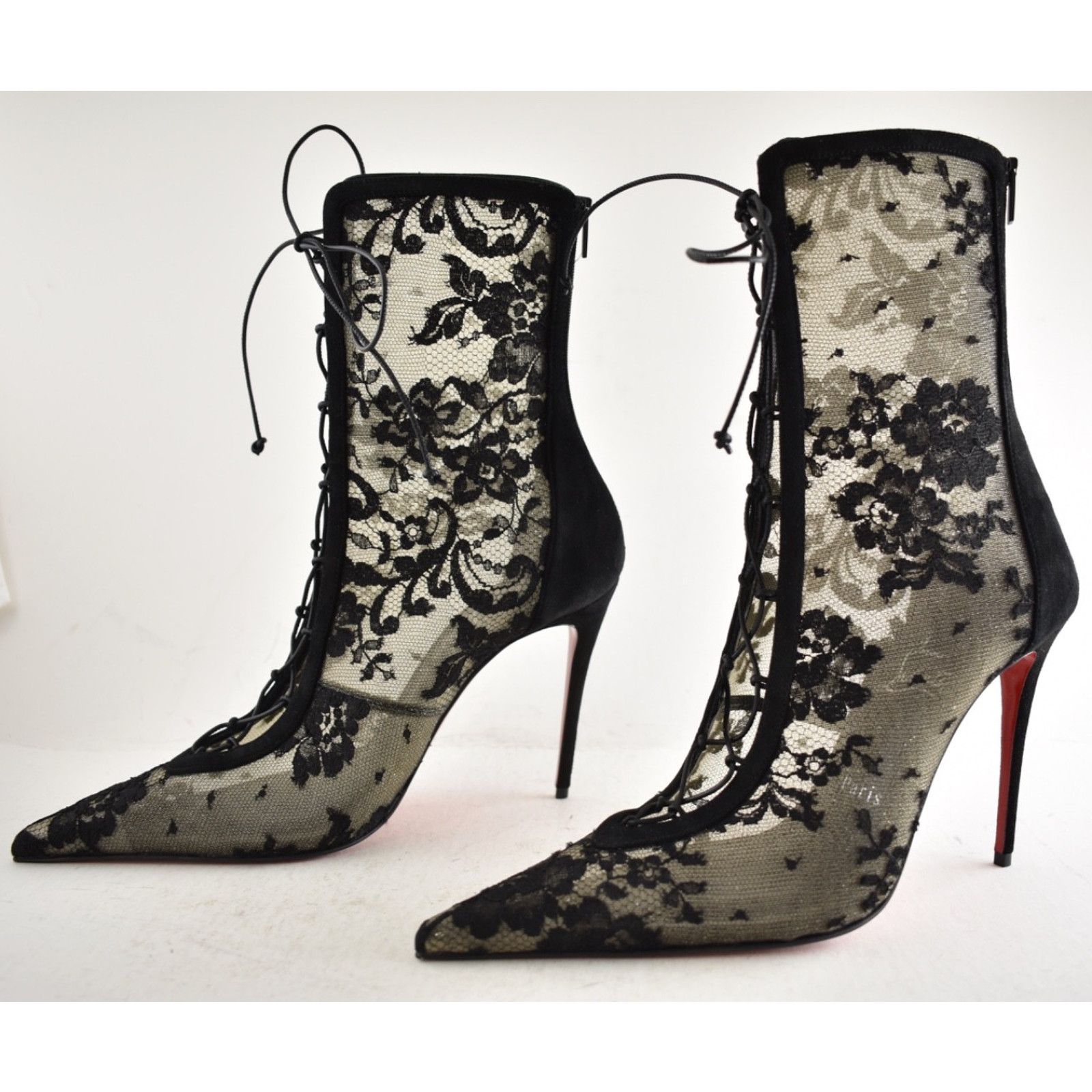 Christian Louboutin Christian Louboutin KM Lace Booty 100 Black Mesh Ankle 38.5 Size US 8.5 / IT 38.5 - 14 Thumbnail