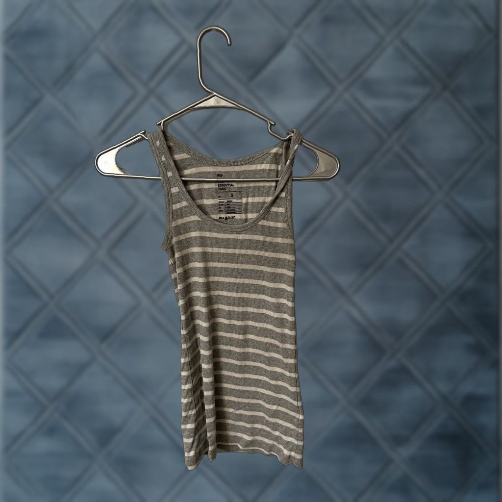 Gap Gap Essential Tank Women Tank S Gray Striped Sleeveless Crew Neck Tie Casual Bohemian Colorful Lightweight Womens Size S / US 4 / IT 40 - 1 Thumbnail