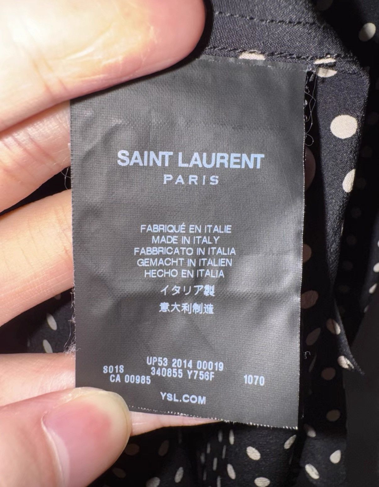 Saint Laurent Paris SLP) 14FW Runway Silk All-Over Black/White Polka Dot Shirt Size US M / EU 48-50 / 2 - 8 Thumbnail