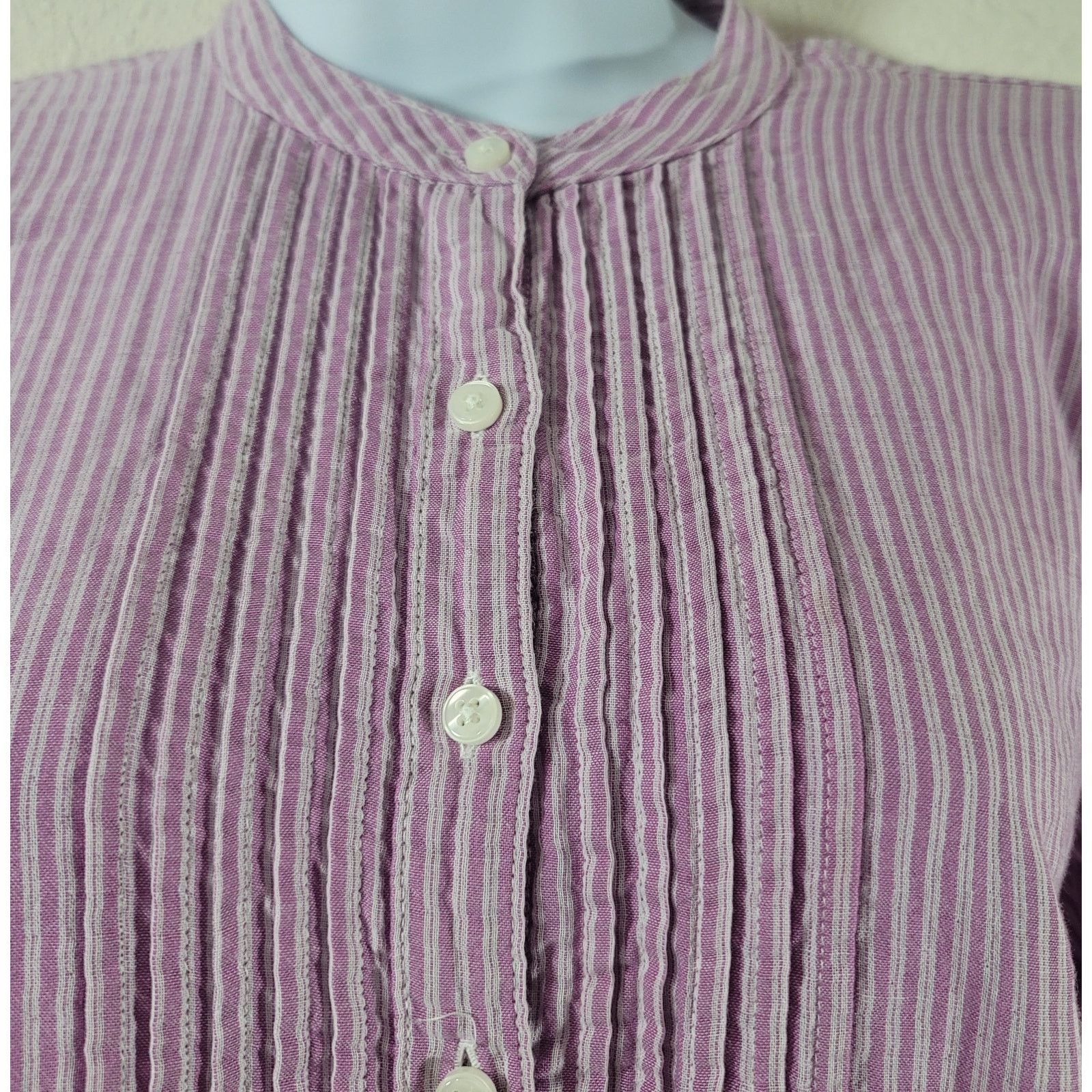 L.L. Bean L.L. Bean Purple White Striped Pleated Bodice Button Top XS Size XS / US 0-2 / IT 36-38 - 5 Thumbnail