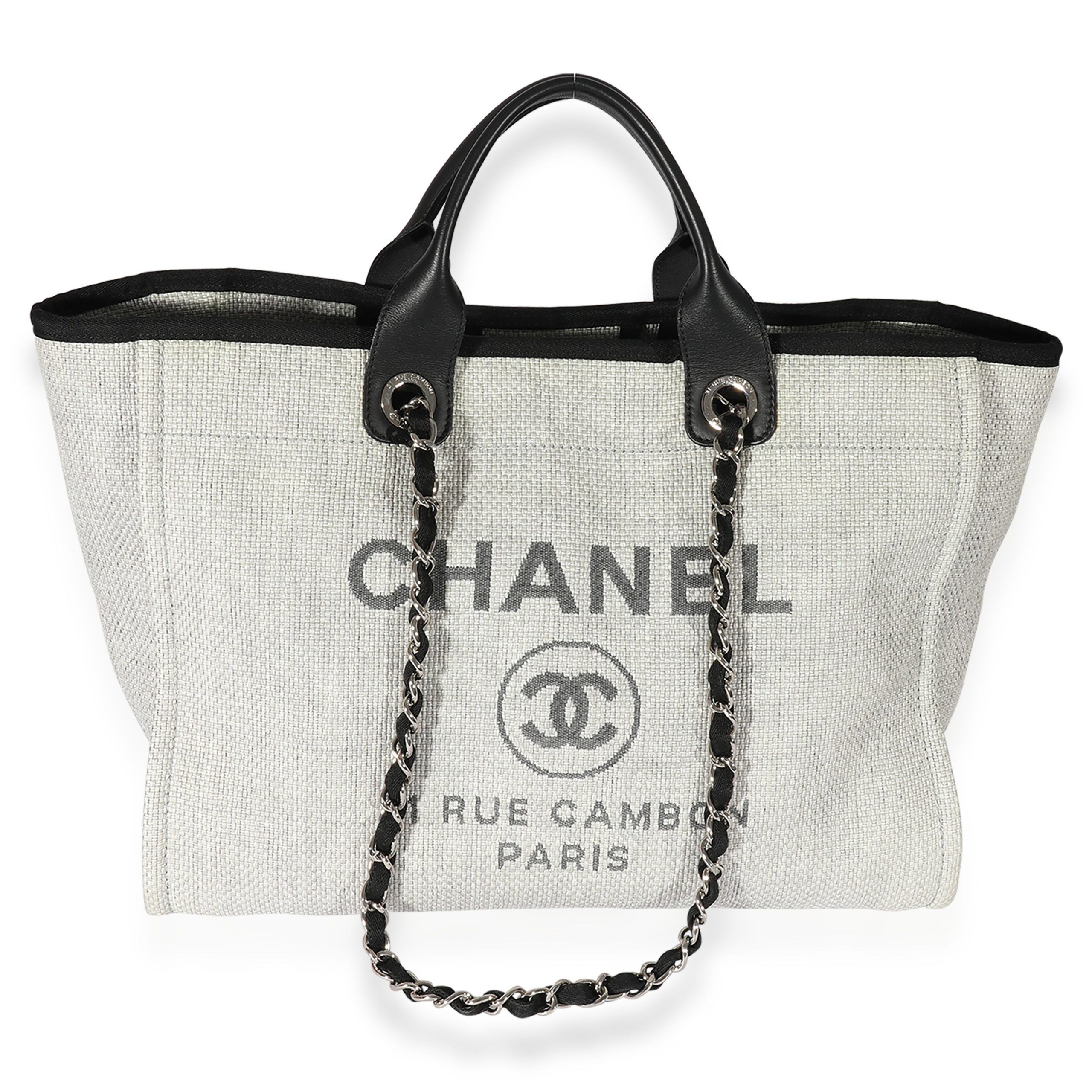 image of Chanel Grey & Black Canvas Large Deauville Tote, Women's
