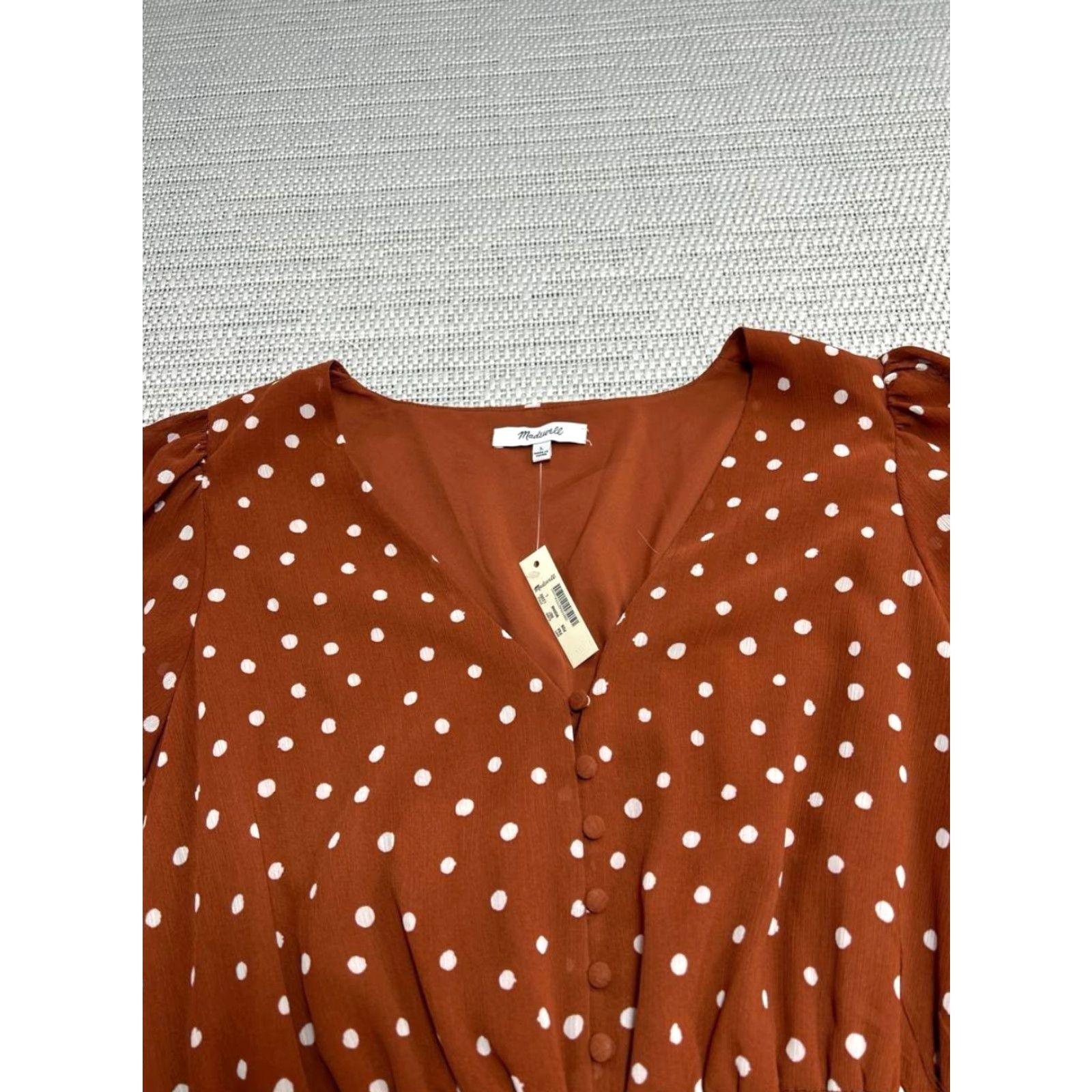 Madewell Madewell Smocked Waist Mini Dress Womens L Brown Inkspot Dots Casual New Size L / US 10 / IT 46 - 2 Thumbnail