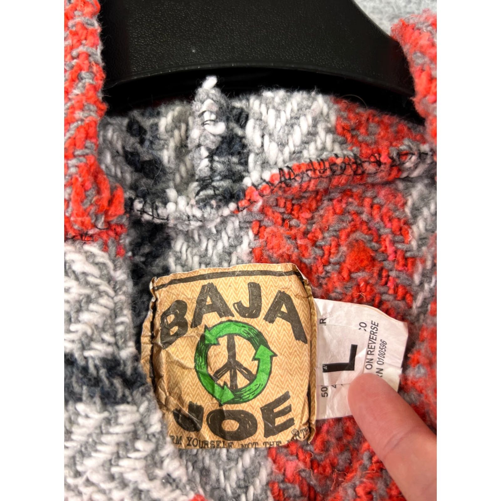 Vintage VINTAGE Baja Joe Hoodie Mens Large Red Gray Acrylic Blend Drug Rug Made Mexico Poncho Size US L / EU 52-54 / 3 - 7 Thumbnail
