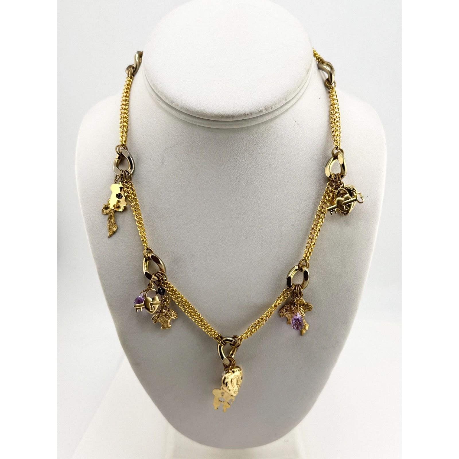 Vintage Vintage crystal charm necklace hearts, keys, bows, Flowers, Size ONE SIZE - 6 Thumbnail