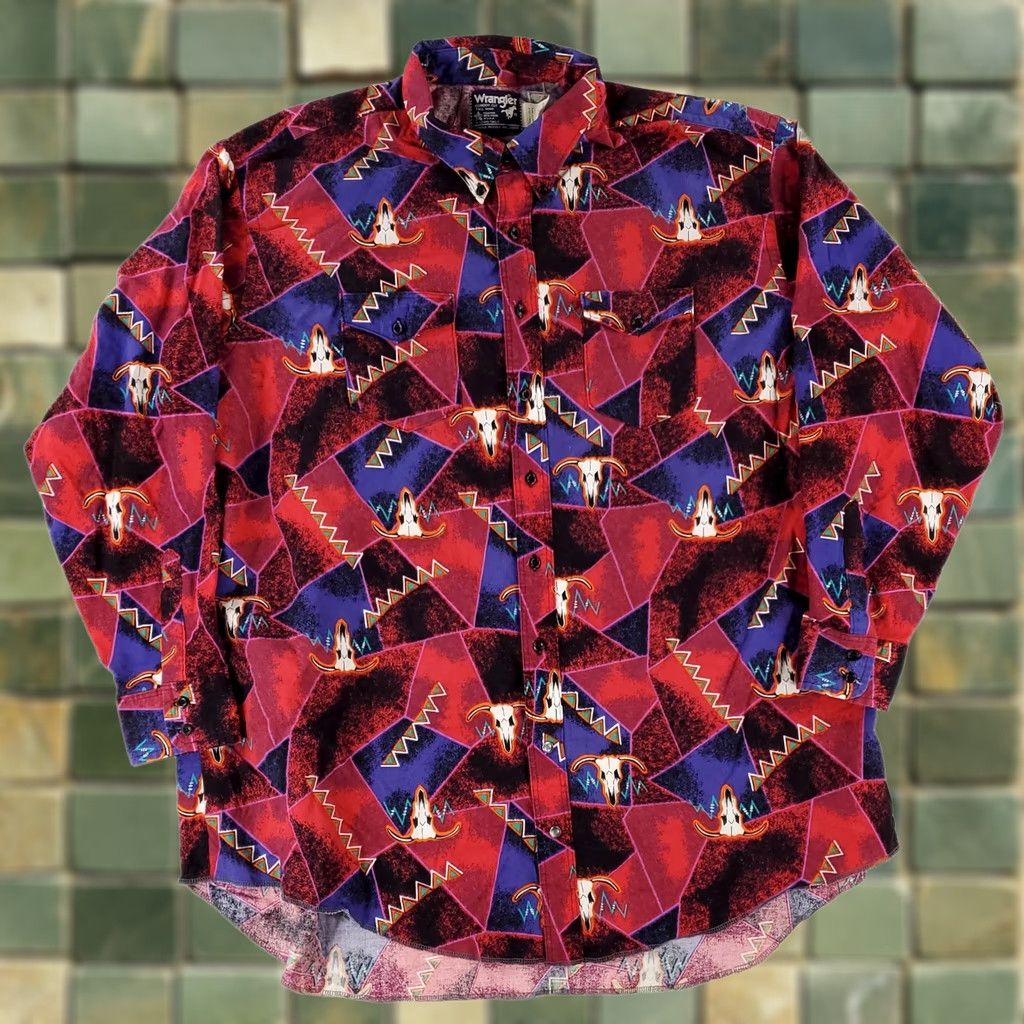 Wrangler Wrangler Button Down Shirt AOP Longhorn Cow Skull Cowboy Cut Mens 20/36 Tall 3XL Multicolor Long Sleeve Shirt Mens Tall Cotton? Size US XXL / EU 58 / 5 - 1 Thumbnail