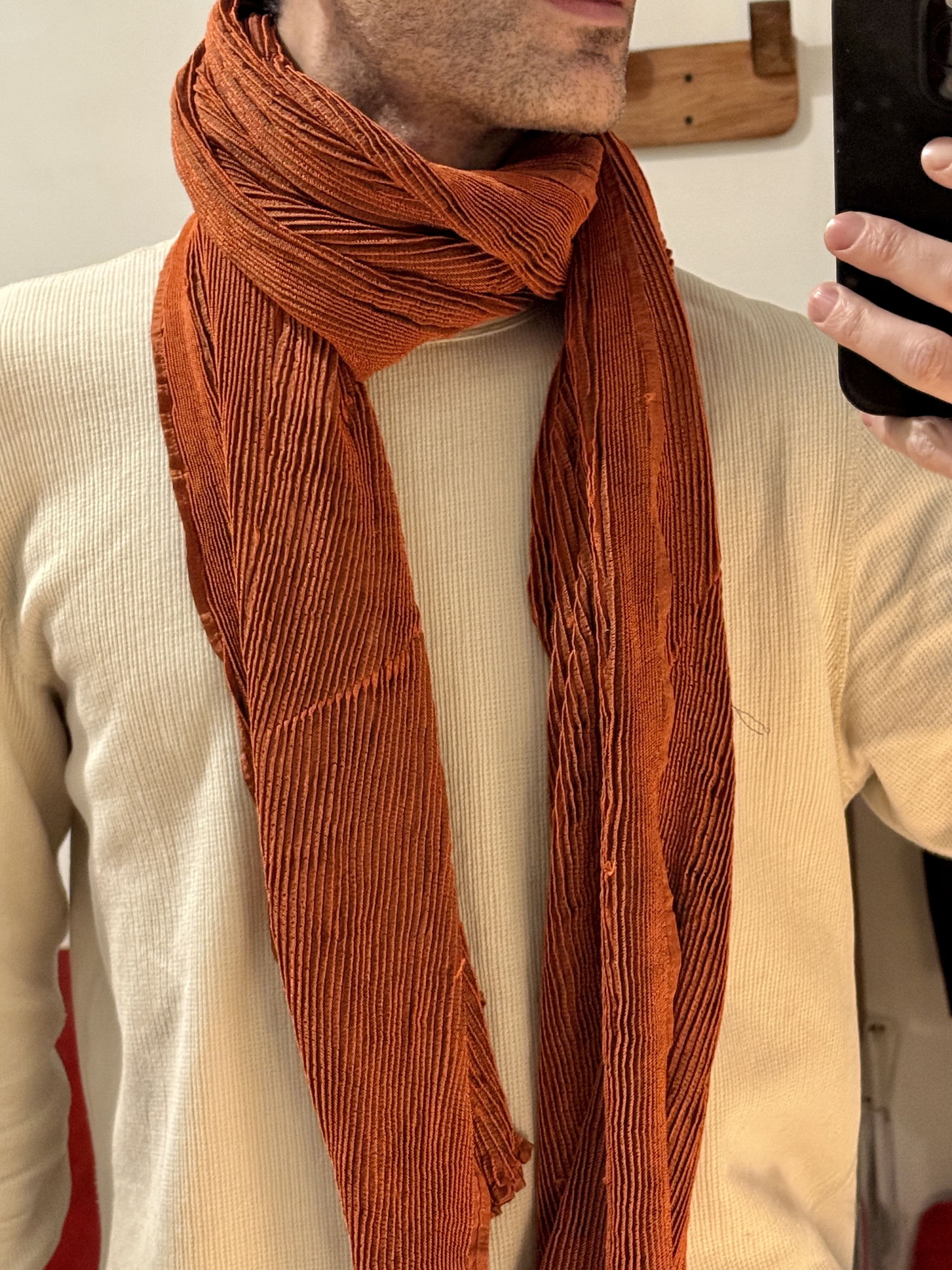 Issey Miyake Elegant Orange Scarf Size ONE SIZE - 3 Thumbnail