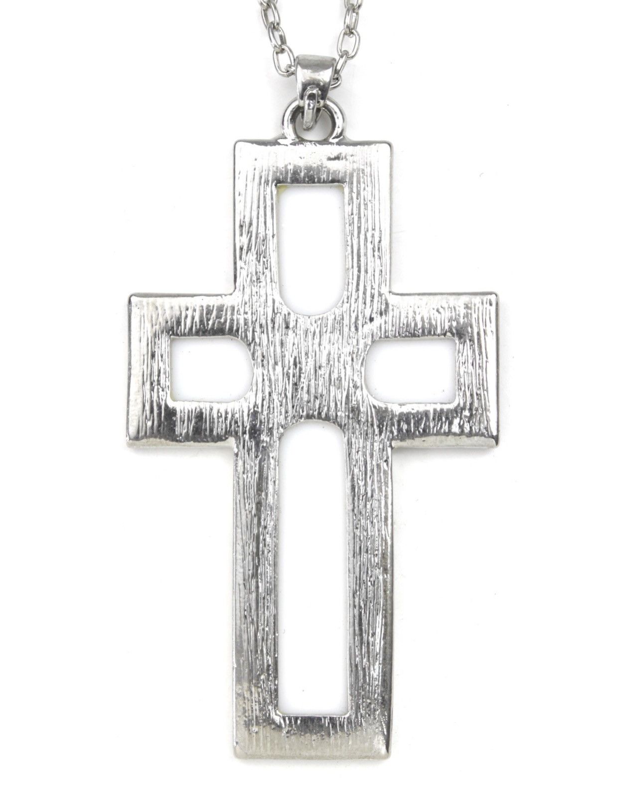 2000S JAPANESE MADE SILVER-TONE OPENWORK CROSS NECKLACE