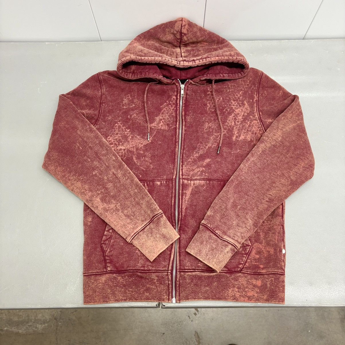 Assembly New York Assembly New York Distressed Acid Wash Zip Up Hoodie Maroon Size US M / EU 48-50 / 2 - 1 Thumbnail