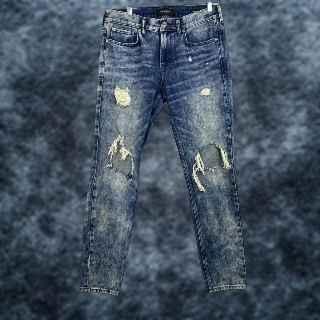 Pacsun Pacsun Jeans Mens 30x30 Skinny Stretch Denim Distressed Paint Holes Acid Wash Size US 30 / EU 46 - 1 Thumbnail