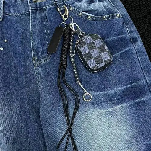 Jewelry 79Black Checkered Keychain with Tassel and Beads Size ONE SIZE - 1 Thumbnail