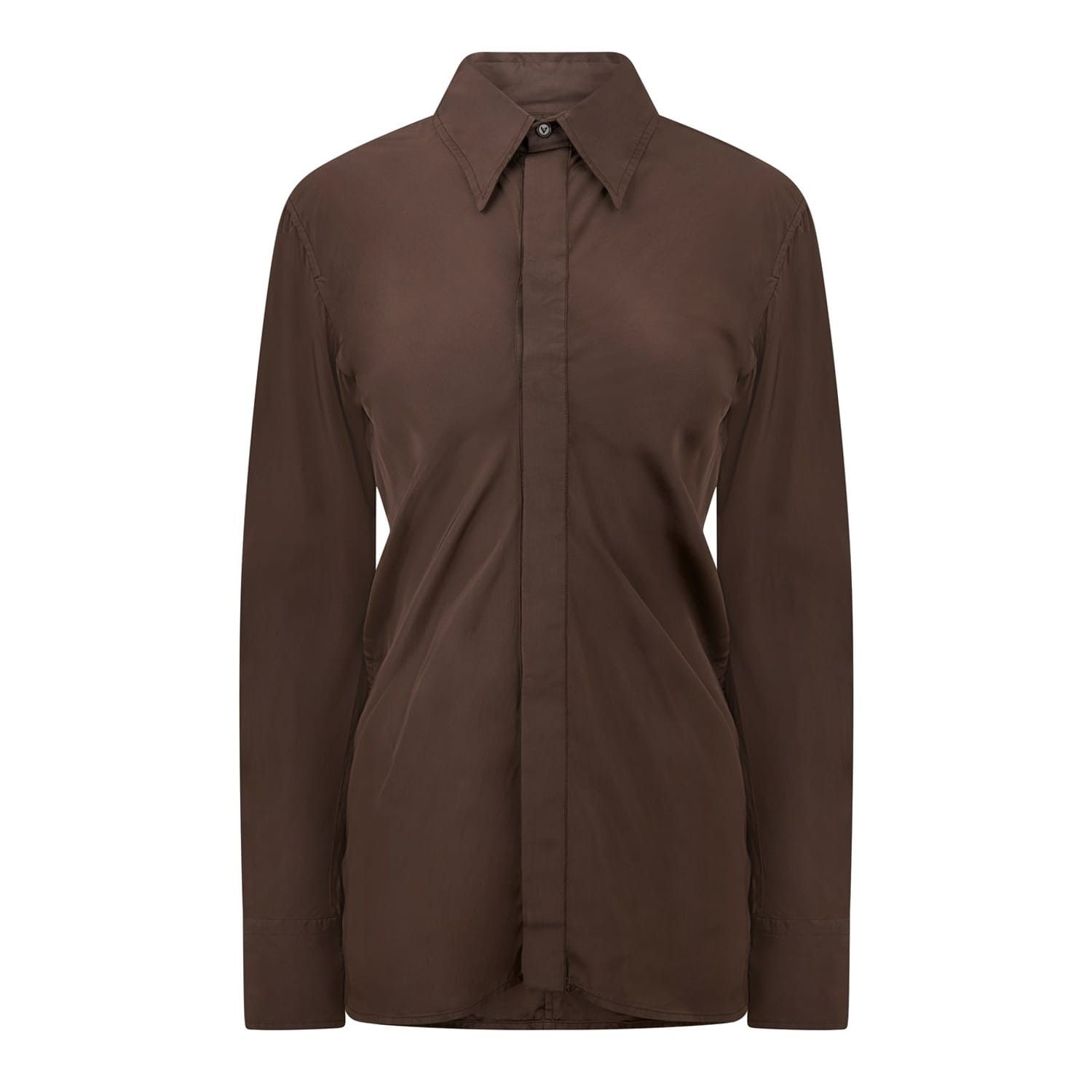 Bottega Veneta Bottega Veneta Long Sleeve Regular Fit Shirt in Brown Size XXS / US 00 / IT 34 - 1 Thumbnail
