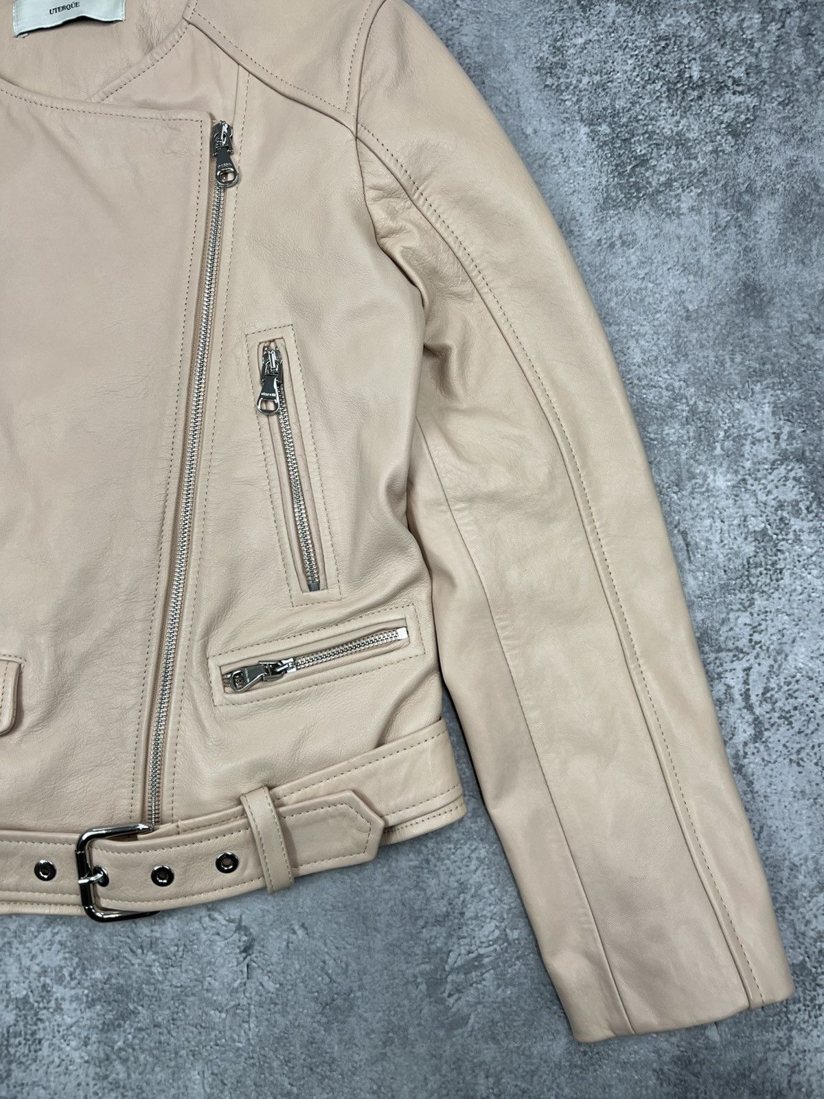Other Uterque Womens Beige Leather Jacket Size S / US 4 / IT 40 - 2 Thumbnail