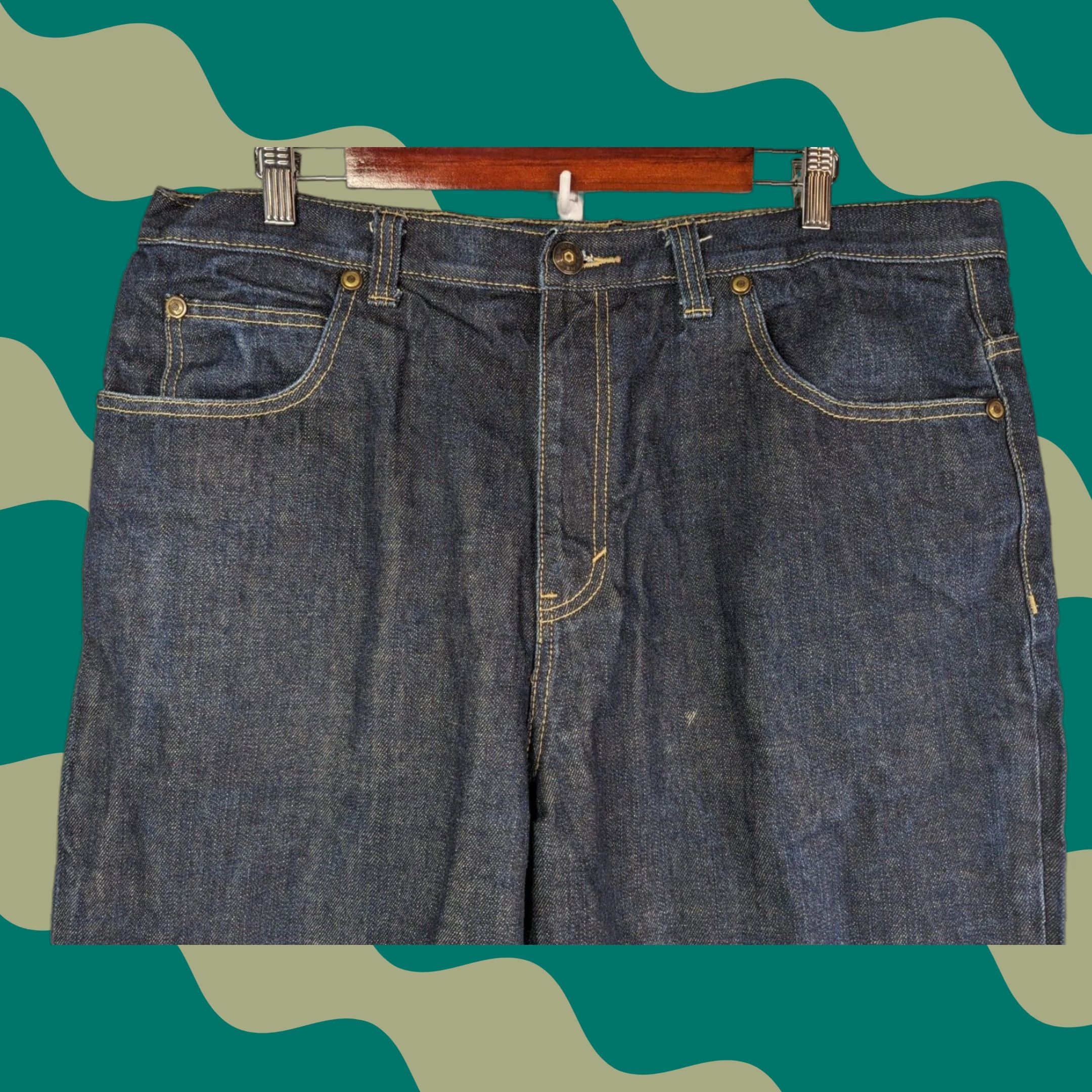 Vintage VINTAGE Re:VERB Brooklyn Jeans Mens 38 Regular Jeans Hip Hop Distressed Blue Wide-Leg 1990s Boys? no gender. Size US 38 / EU 54 - 1 Thumbnail