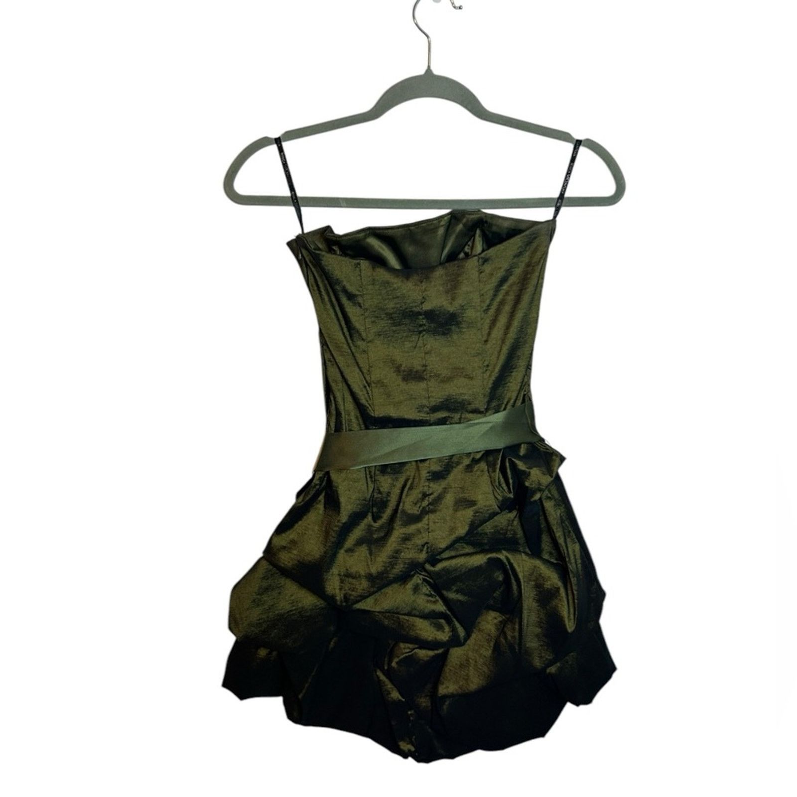 Jessica McClintock Jessica McClintock Olive Green Strapless Bubble Mini Dress Size XS / US 0-2 / IT 36-38 - 2 Thumbnail