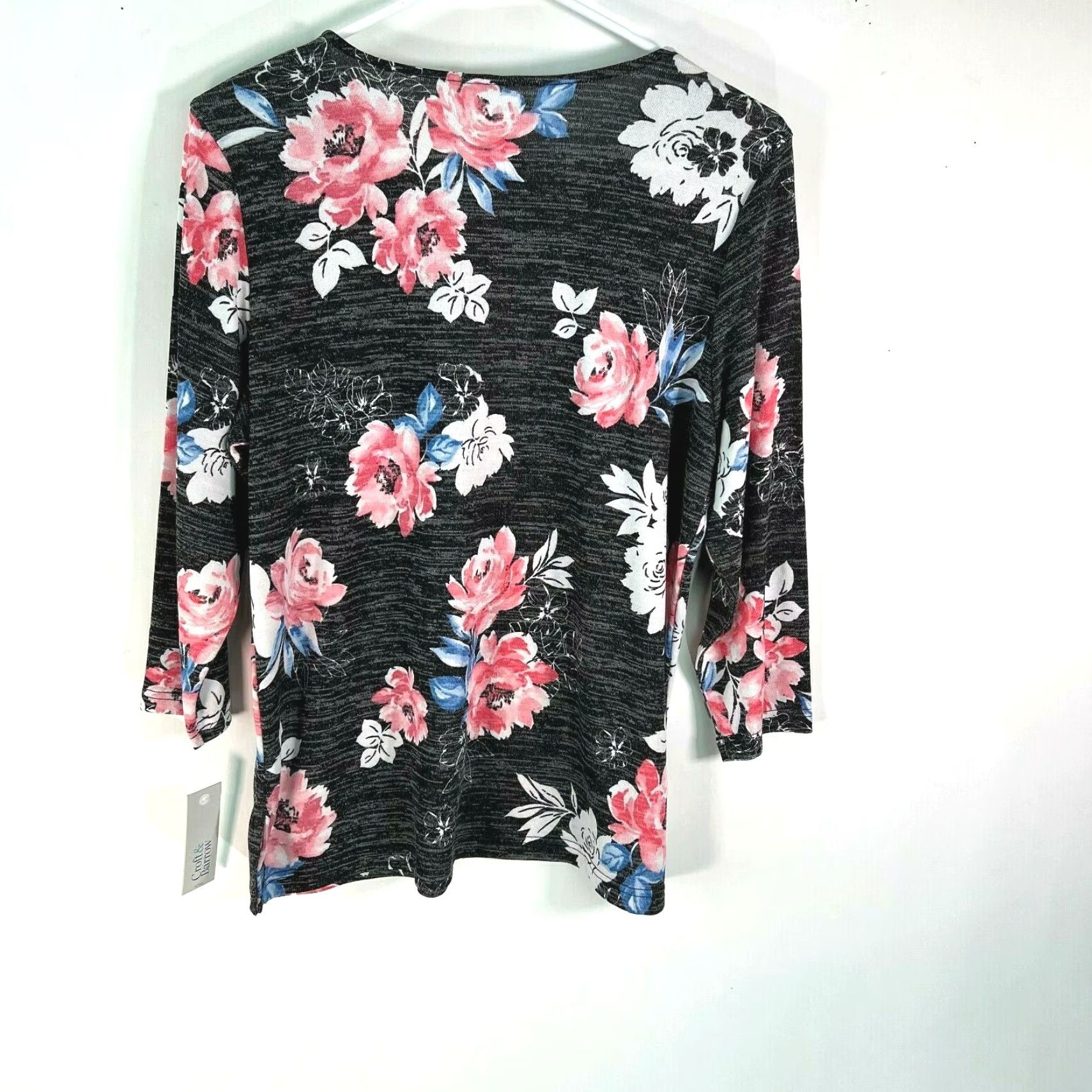 Croft & Barrow Croft & Barrow Womens Blouse 3/4 Sleeves Floral Pullover Black Snit Size PM Size M / US 6-8 / IT 42-44 - 2 Thumbnail