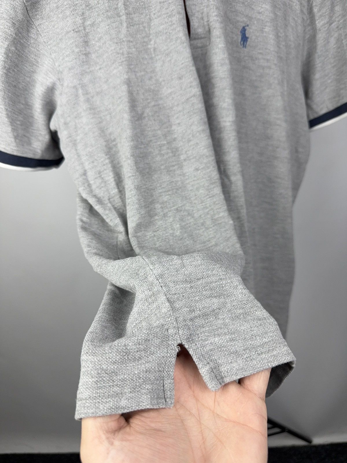 Polo Ralph Lauren Y2K 00s Ralph Lauren Custom Slim Fit Polo Grey Navy Trim L Size US L / EU 52-54 / 3 - 7 Thumbnail