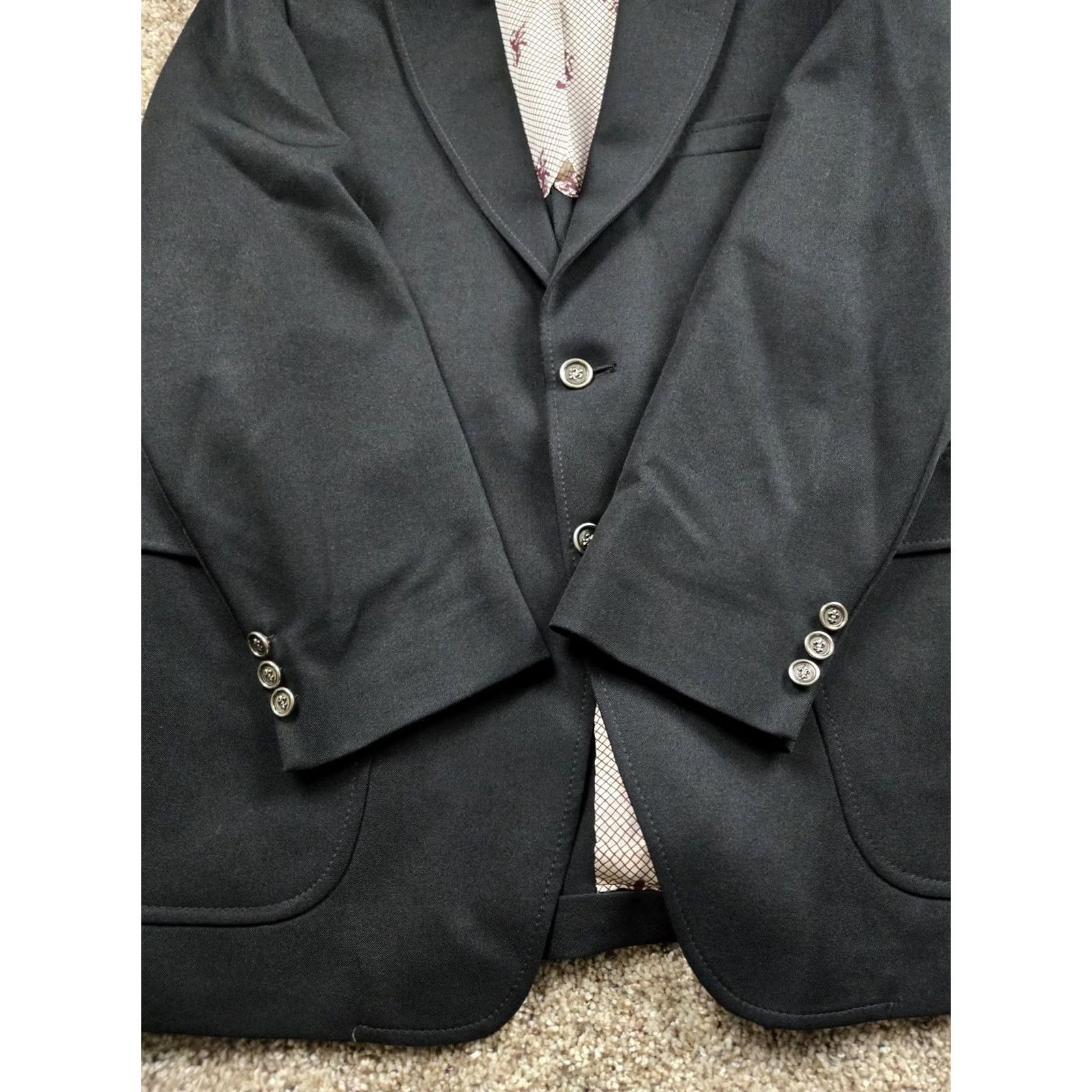JCPenney VINTAGE JC Penney Blazer Mens 43R Black Jacket Sport Coat 70s One- or Two-Button Notch Lapel 2 Piece Regular Chest 44 in Men's Blazer Size 46R - 3 Thumbnail