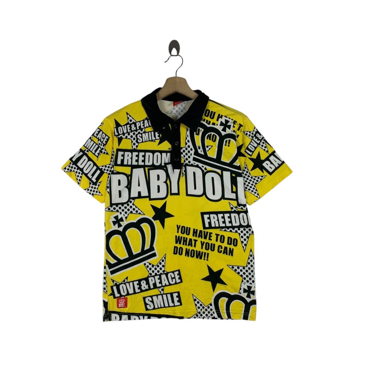 Vintage Vintage BABY DOLL FREEDOM Over Print AOP Polo Tee Shirt Size M / US 6-8 / IT 42-44 - 1 Thumbnail