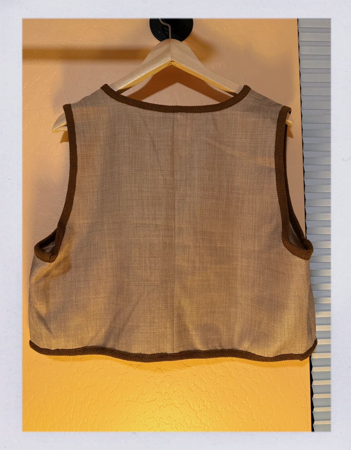 Other Vintage-Inspired Beige Vest with Olive Trim – Cottagecore Size L / US 10 / IT 46 - 3 Thumbnail