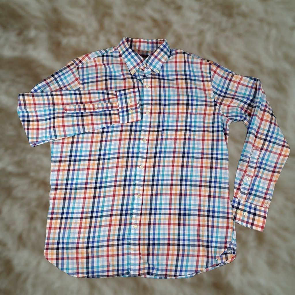 Peter Millar Peter Millar Shirt Mens Large Red Blue Check Button Up Long Sleeve Size US L / EU 52-54 / 3 - 1 Thumbnail