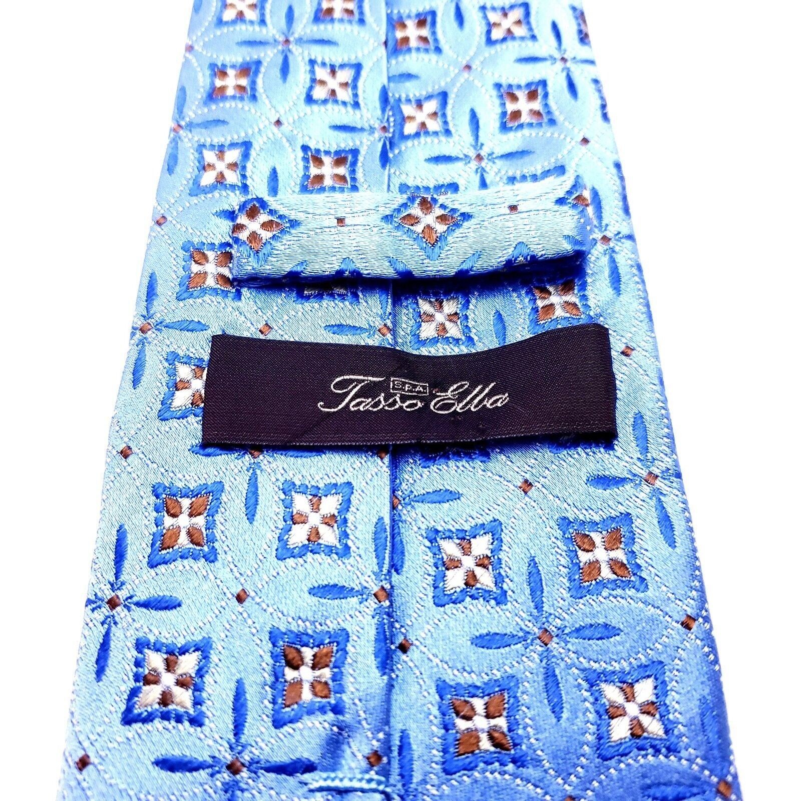 Tasso Elba Tasso Ella Blue Silk Tie Woven Geometric Size ONE SIZE - 4 Thumbnail